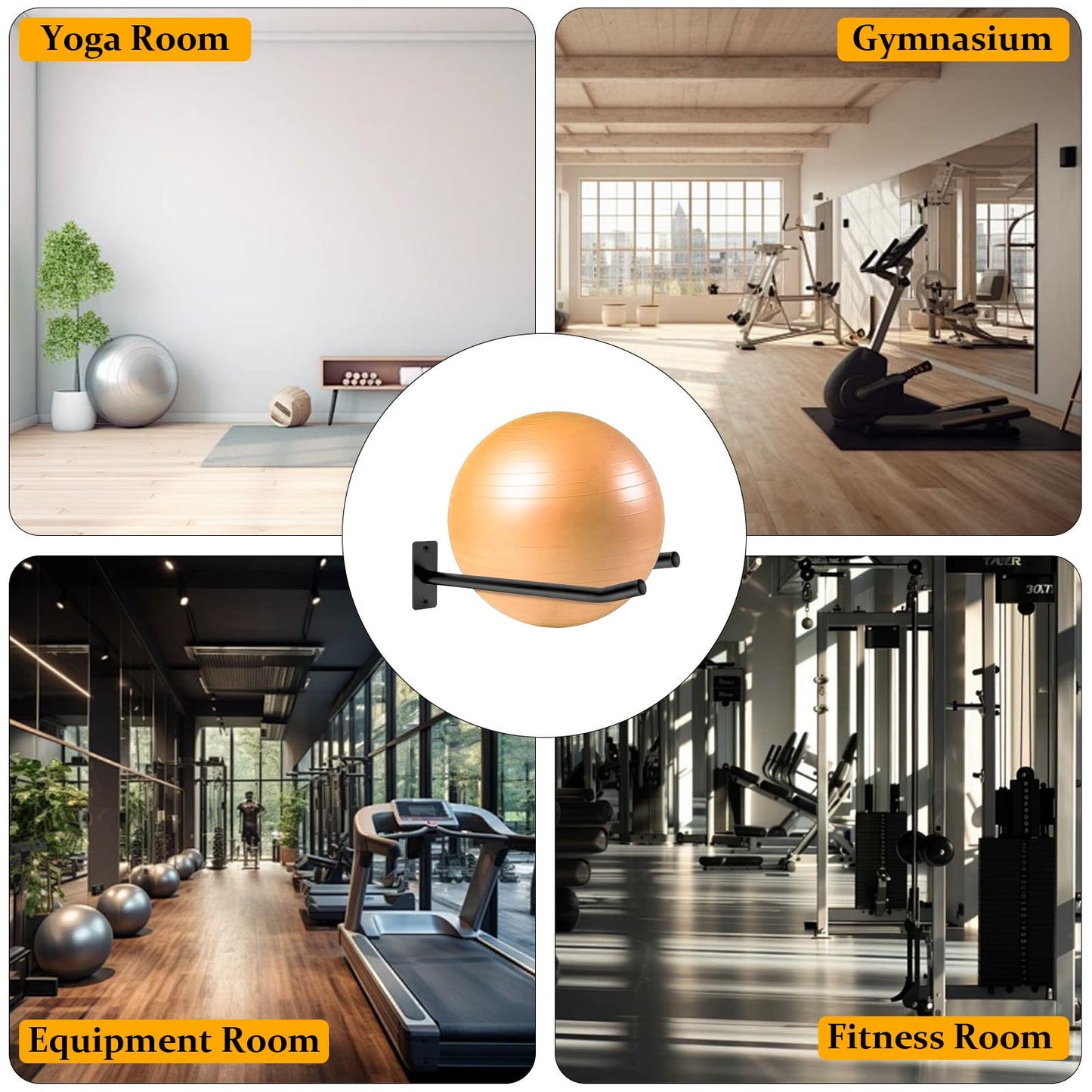 svteli Wall Mount Exercise Ball Holder, Metal Yoga Ball Holder, Heavy Duty Medicine Ball Rack, Stability Ball Storage Rack for Gym, Garage, Home, 2 Pack