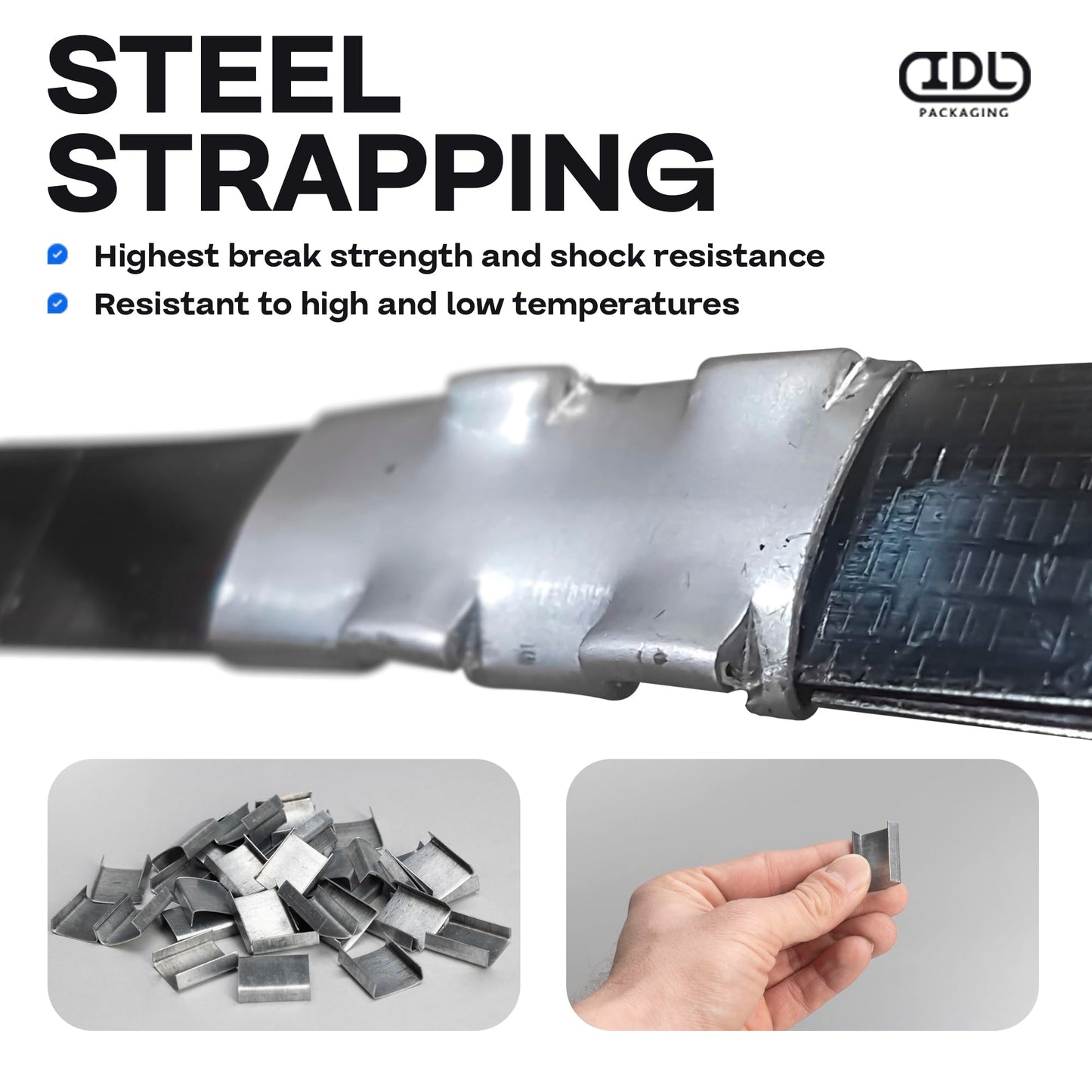 IDL Packaging - B.SSK.34.200 Portable 3/4" x 200' Steel Strapping Kit, 1700 lbs Break Strength – Full Packaging Strapping Solution – Standard Banding Kit