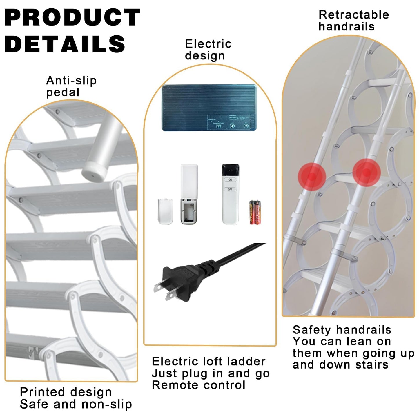 9.8ft Electirc Attic Ceiling Ladder, Pull Down Attics Ladder with Handrails, Folding Retractable Loft Ladders, Invisible Telescoping Attic Stairs, Extension Steps Staircase for Garage, Home, Basement