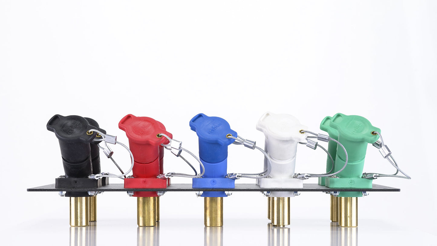 Power Assemblies 5 Position CAM Lock Panel, 400 Amp, 3 Phase 120/208V, Male, 45°, Double Set-Screw Connections with NEMA 3R Caps and Lanyards, Series 16 CAM Connectors, Power Distribution Panel
