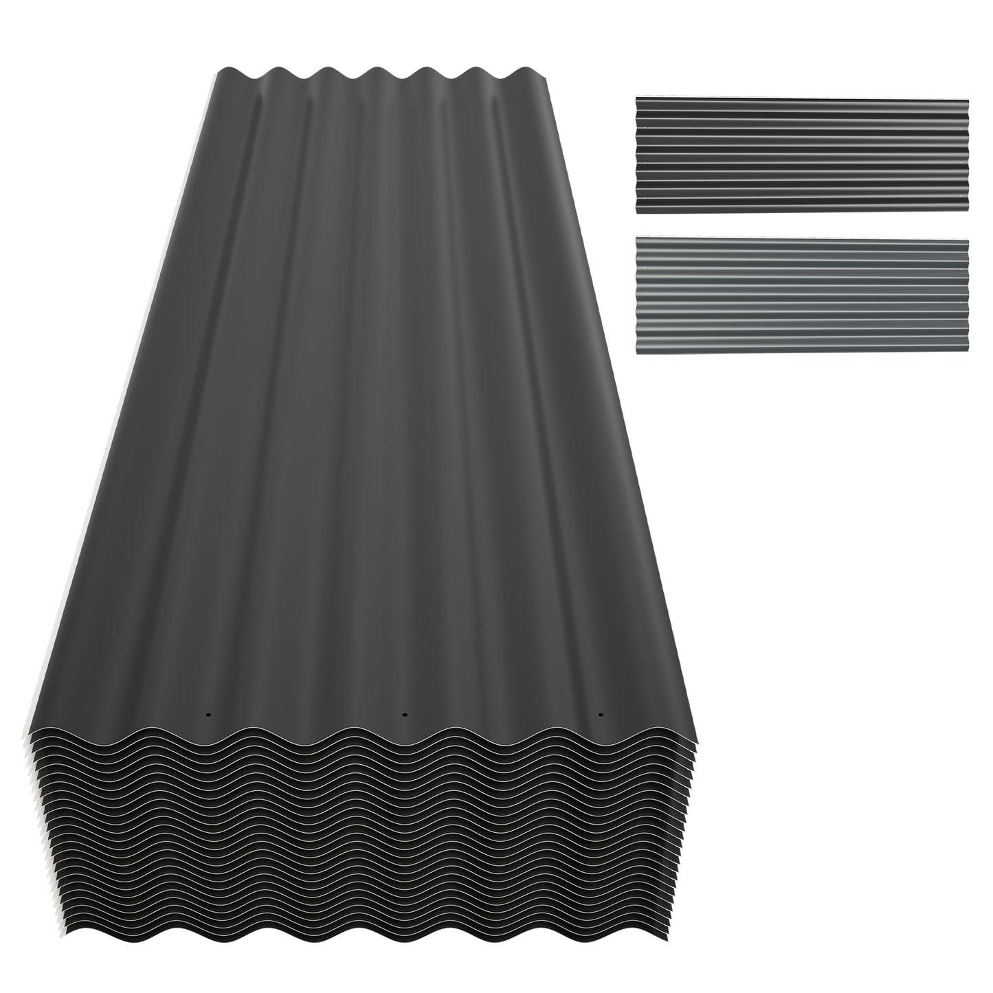 Corrugated Metal Roof Panels 25Pcs 60.6×20.5 Inches with Screws, Outdoor Steel Roofing Panels Wall Panel Sheets for Sheds, Chicken Coops, Terraces, and Garages, Black
