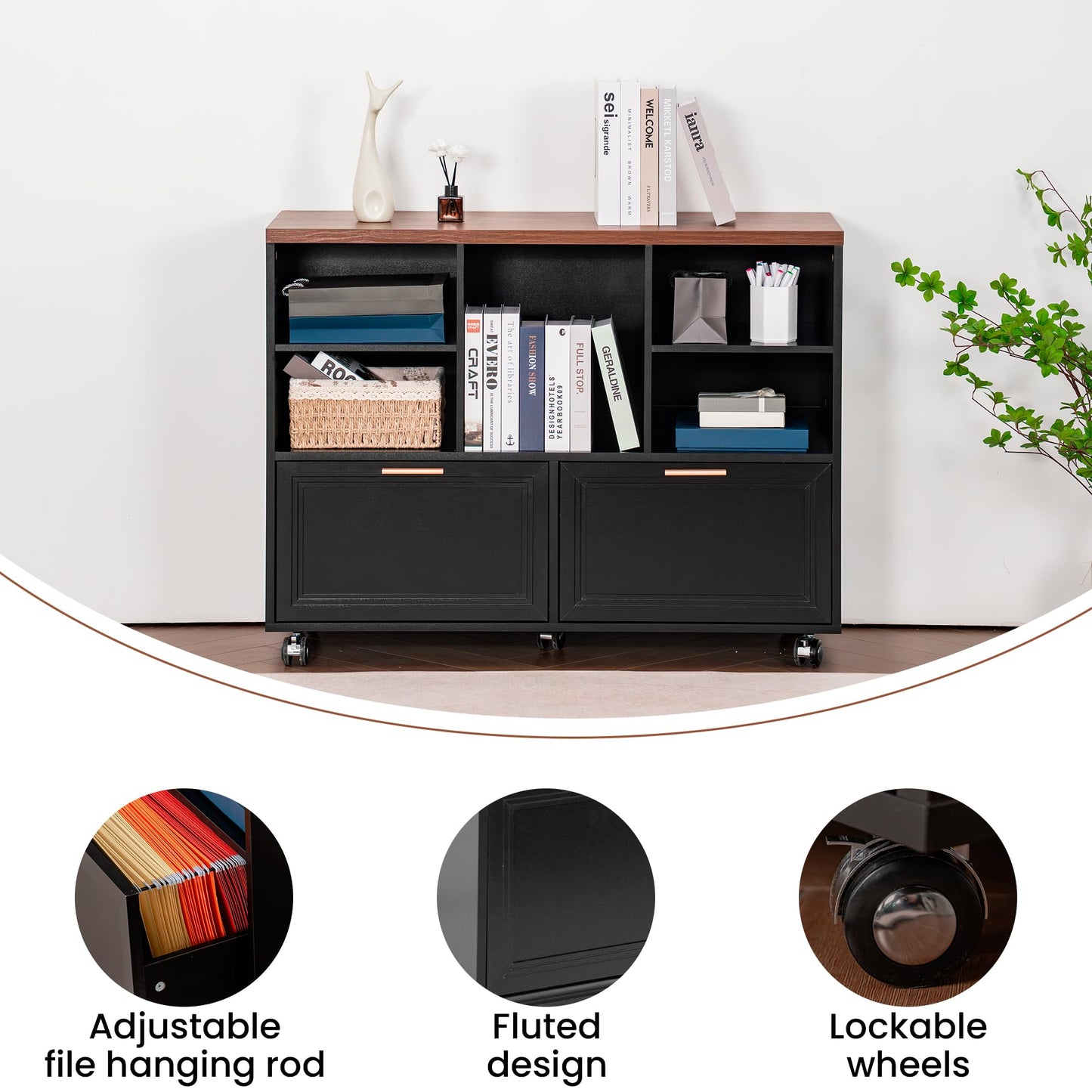 Zethvax 60" Farmhouse Executive Desk and 40" Mobile File Cabinet Combination,L Shaped Executive Desk with Charging Station,Home Office Desk for Office Work,Home Study