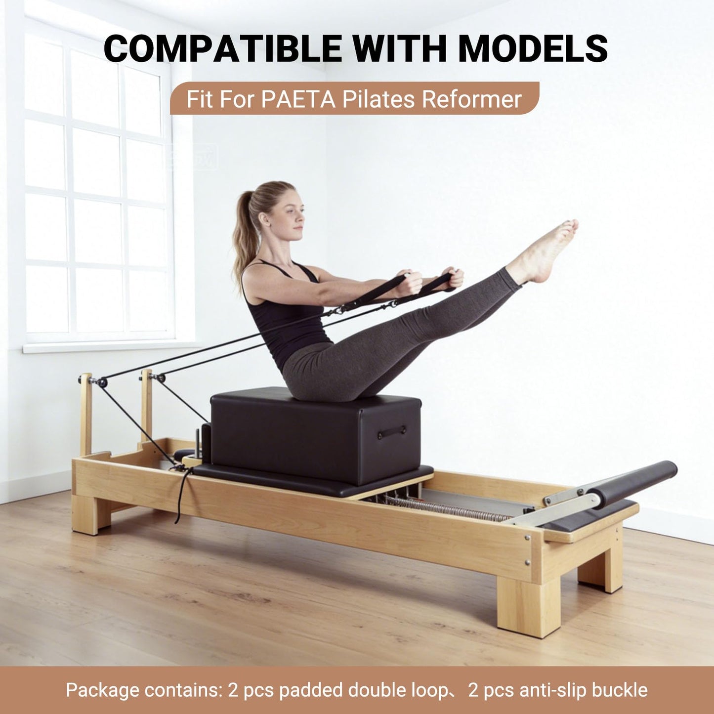 YIBEICO Padded Double Loop Kit for Balanced Body Pilates Reformer, Straps with D Rings for Studio, for Clinical, for Allegro 1 Pilates Reformers Equipment