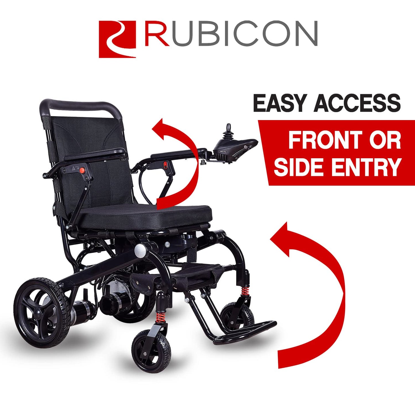 Rubicon DX07 All Terrain Foldable Electric Wheelchairs for Adults - Powerful 500W Motor - 12 mi Cruise Range - Detachable Airline Friendly Battery Supports up to 265 lbs (Black)