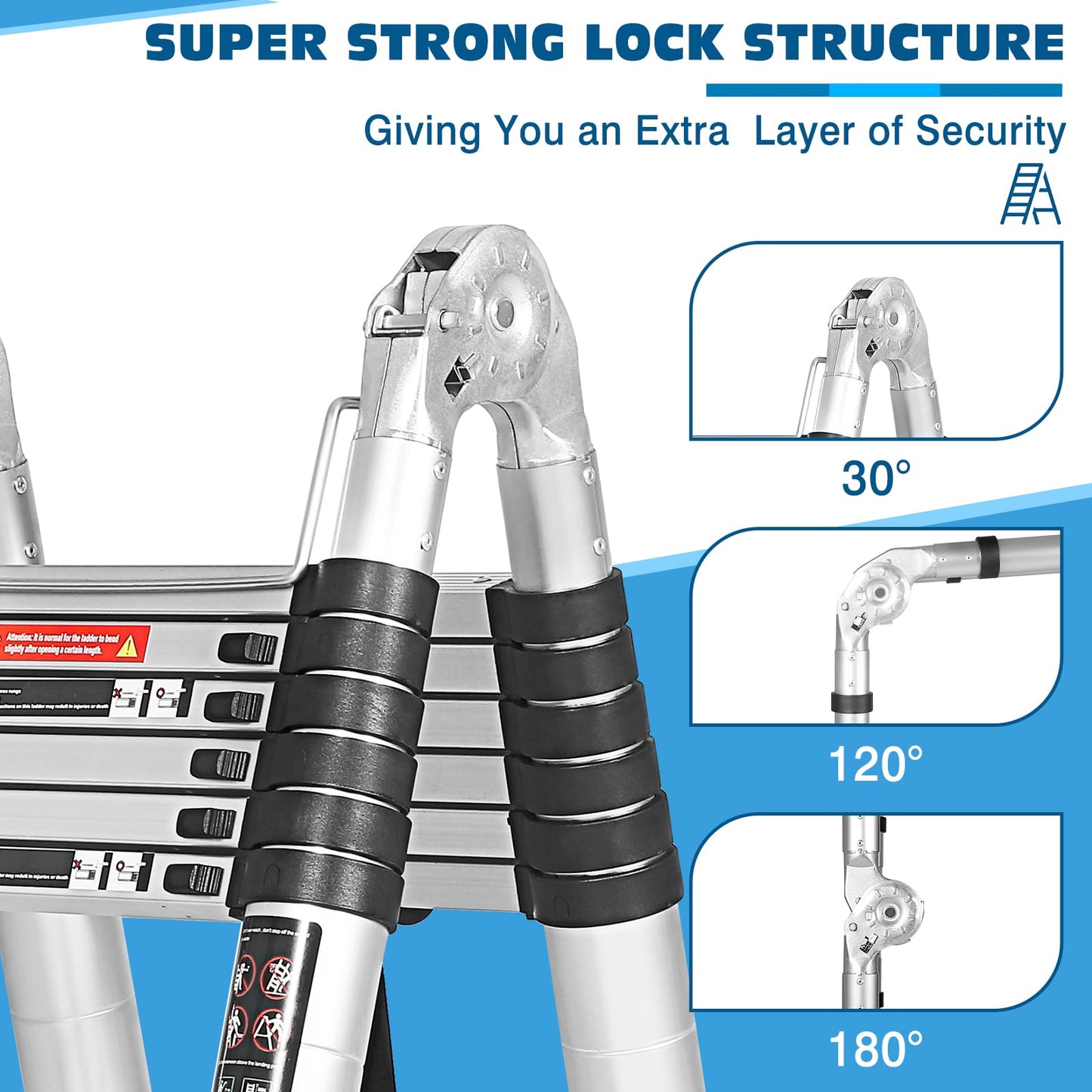 Wolec 12.5 FT A Frame Telescoping Ladder, Extension Multi-Purpose w/Balance Bar & Wheels, Ladder A Frame, Heavy Duty 330 lbs Max Capacity, Ideal for Home and Outdoor Work, Silver