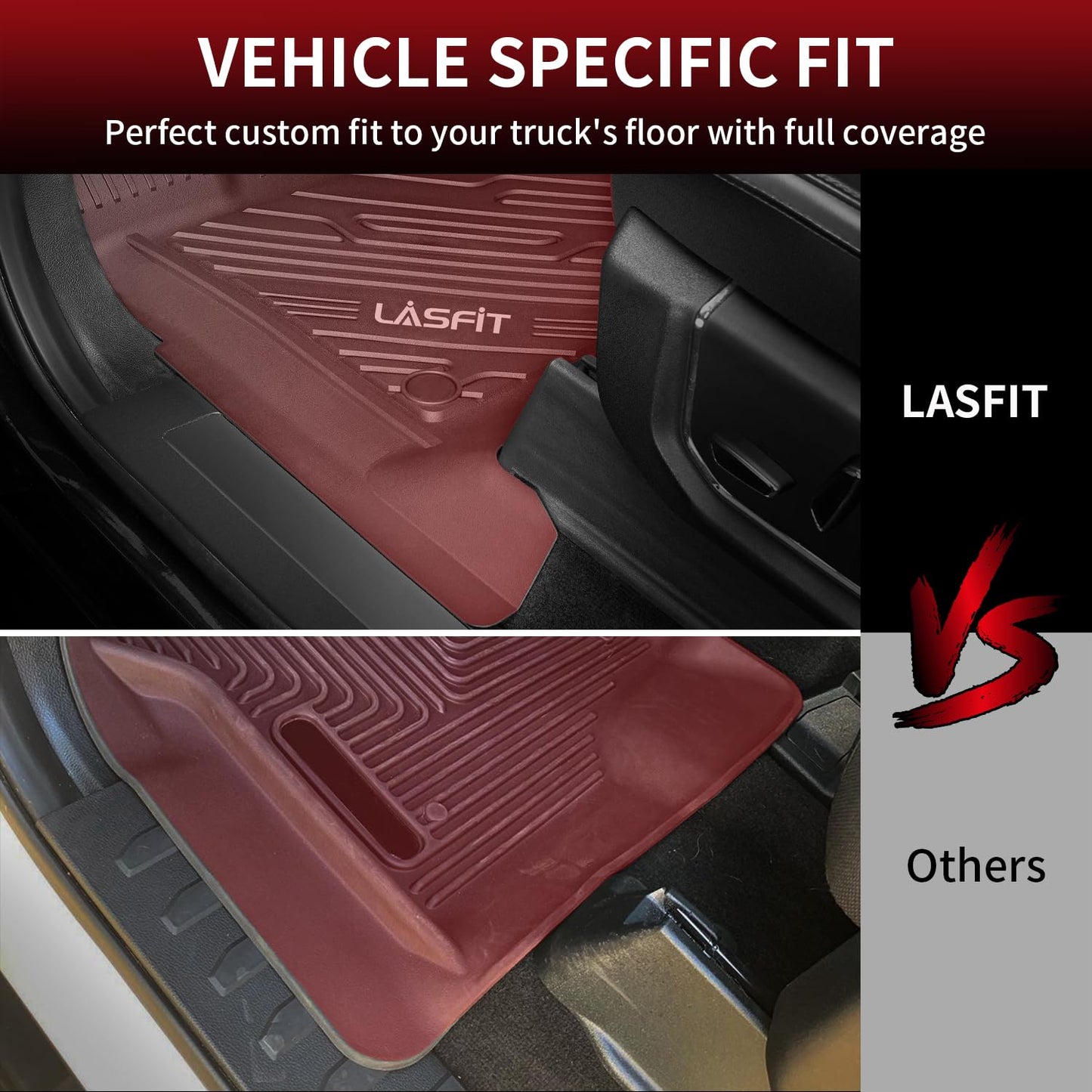 LASFIT Floor Mats for Ford F250 F350 2012-2016 Super Duty Crew Cab Without Manual Transfer Case Shifter All Weather Protector TPE Car Carpet Floor Liners, 1st & 2nd Rows, 3pc Black