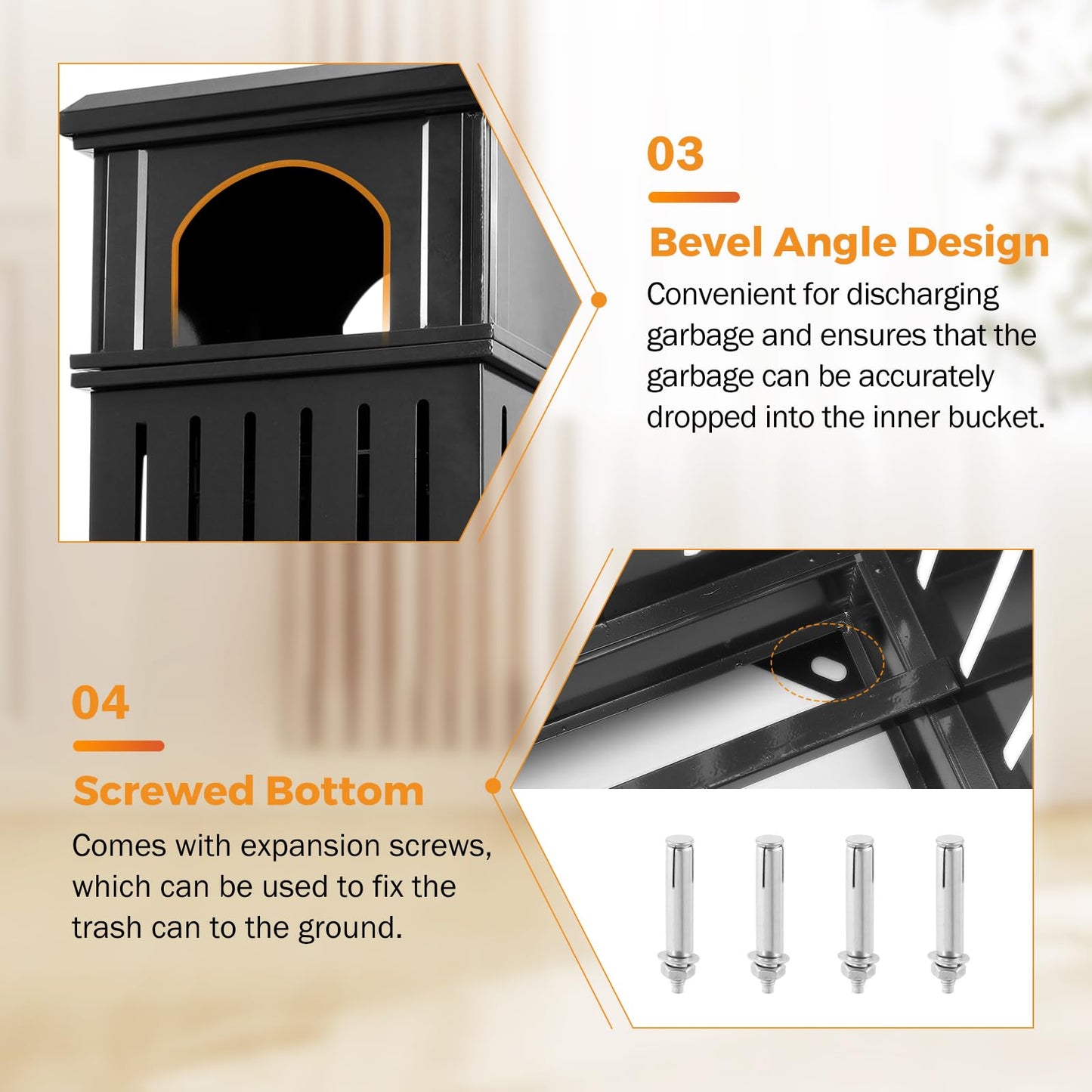 BEAMNOVA 37.4 * 17.7 * 17.7 in + 35.5 * 15.8 * 15.8 in Black Trash Can Outdoor Top Tray Stainless Steel Commercial Garbage Enclosure with Locking Lid