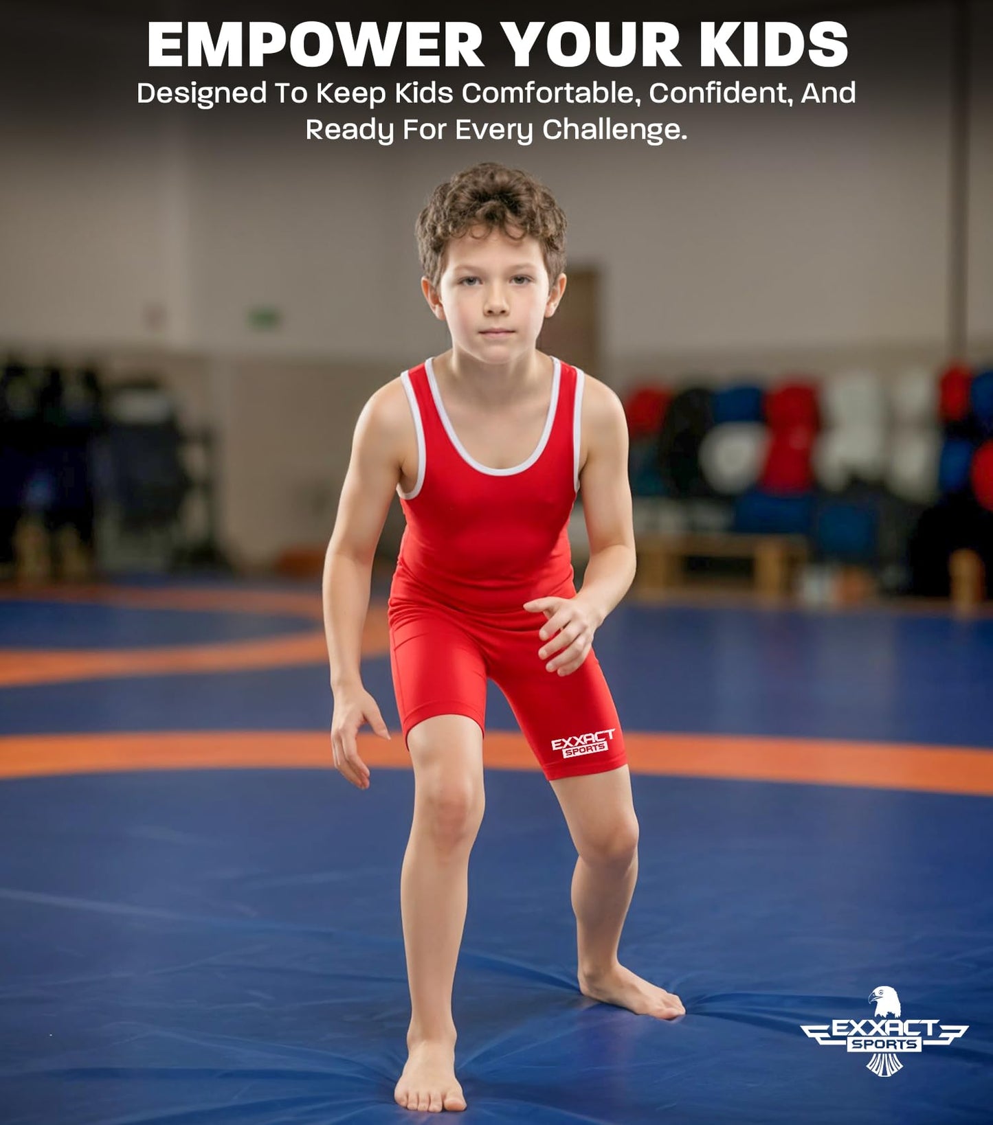 Exxact Sports Plain Youth Wrestling Singlet For Boys, Premium Powerlifting Singlet, Kids Wrestling Singlets For Training - (Red, YM)
