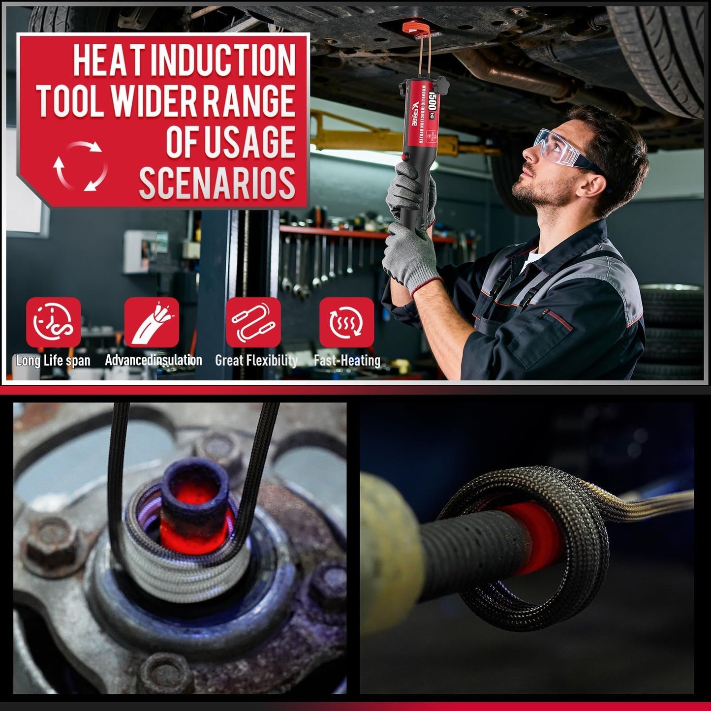 Induction Heater 1500W 110V Bolt Removal,Handheld Magnetic Induction Heater Tool with 12 Coils for Rusty Screw Removing,Red