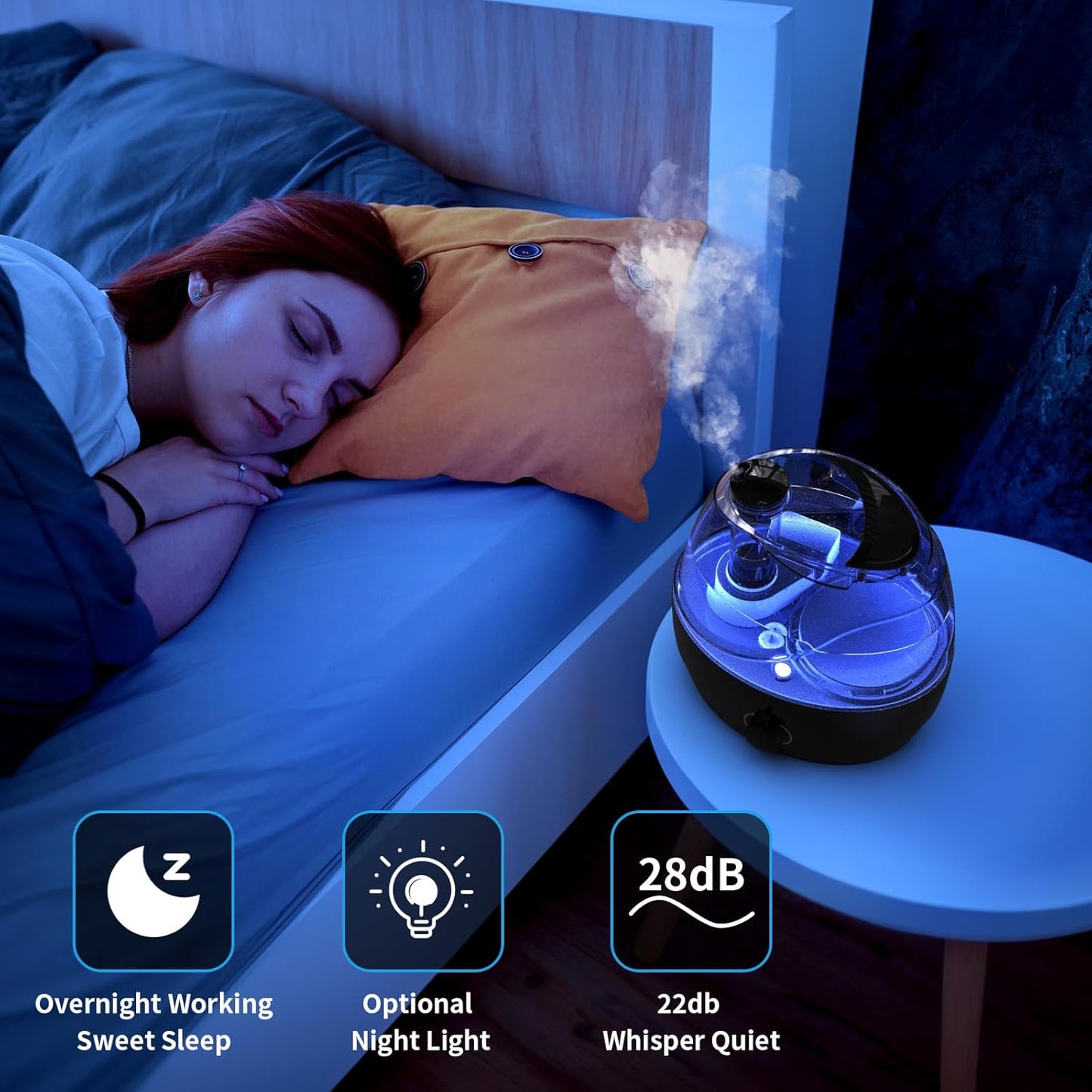 Skiennix Cool Mist Humidifier - 2.2L Whisper-Quiet Design for Baby & Large Rooms | 30-Hour Run Time, 360° Nozzle