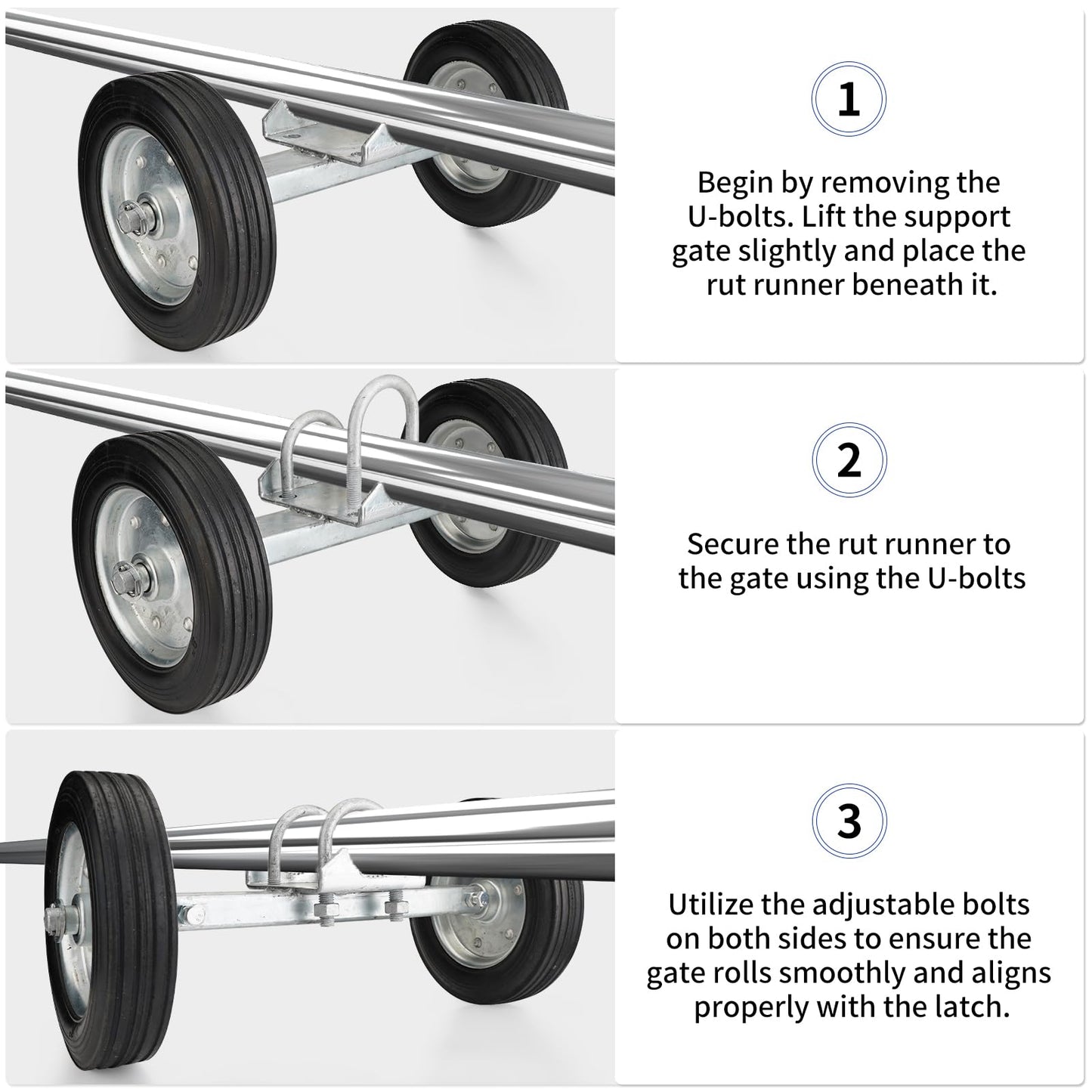 Adjustable Sliding Gate Wheel, 8" Tensioner Set With Mounting Bracket and U-Bolts - Premium Accessory for Smooth Operation, Rubber Wheels for Metal Tube and Driveway Gates