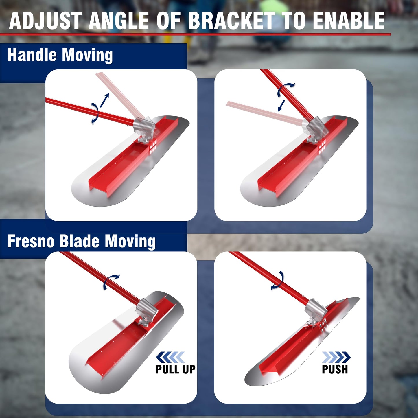 RUPERTOOL 48''x12'' Concrete Bull Float Kit Fresno Round End Concrete Finishing Trowel Stainless Steel Trowel Board with 3 Handles and Tilt Bracket