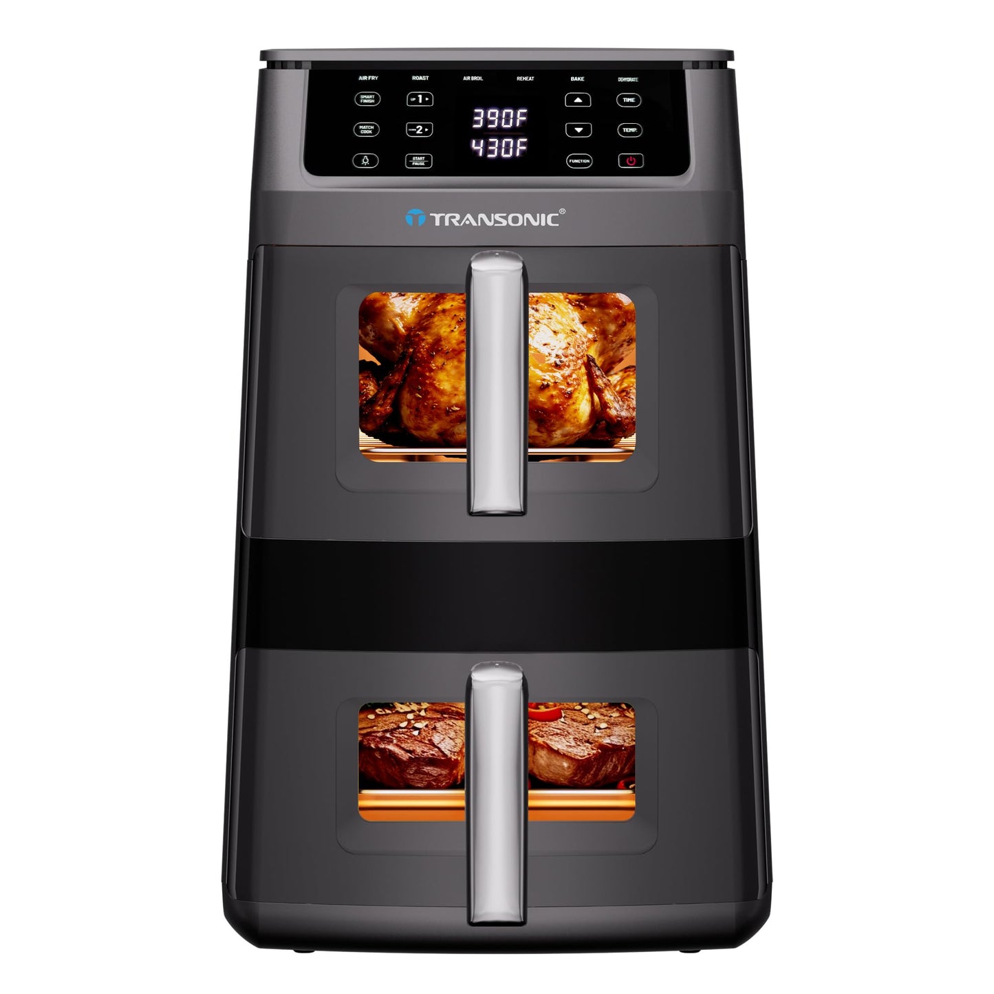 11QT Air Fryer Dual Large Basket Design (Deep Top & Long Bottom) for Whole Chicken & Ribs,430°F High-Heat Broil, 360° Rapid Circulation, 6 in 1 Preset Function, Family Meals, PFAS Free Nonstick