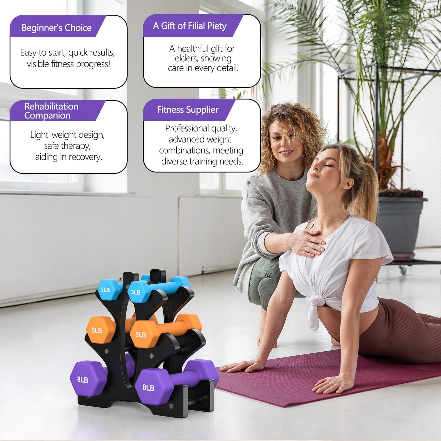 Portzon Weights Dumbbells Set with Various Color and Weights and Compatible, 1-15 LB, Anti-Slip, Anti-roll, Hex Shape