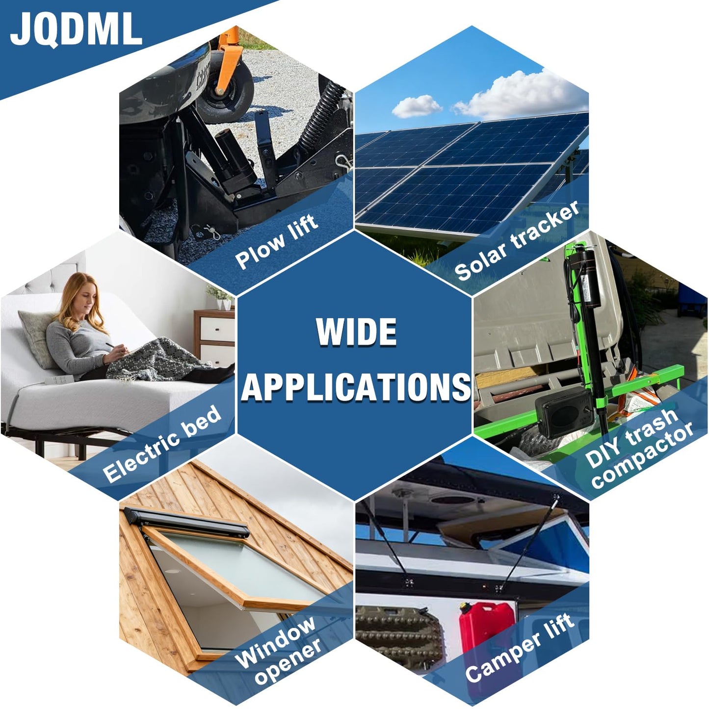 JQDML 12V Heavy Duty Linear Actuator - 4 Inch Stroke, 660lbs/3000N, 0.2"/s Speed, IP65 Waterproof with Mounting Brackets, for Cabinet, Window/Door Opener, Solar Tracker, Marine & RV Equipment