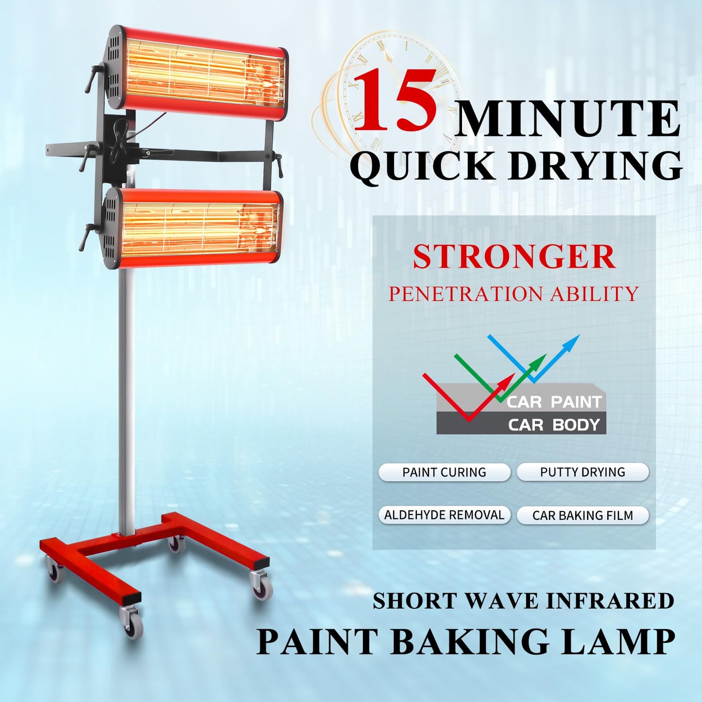 Solary Infrared Paint Curing Lamp - Short Wave Infrared Dryer with Timer for Car Paint Spray Booth, 2100W