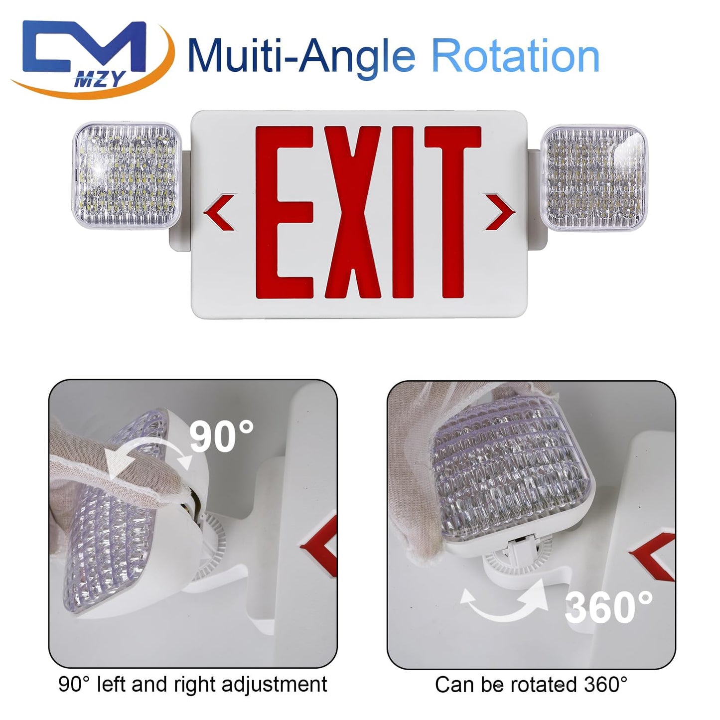 CM MZY Red Exit Sign with Emergency Light, Two Adjustable Square Head,Exit Sign with Battery Backup,Exit Signs Combo for Business,US Standards,UL Certified,120V/277V AC,2 Pack