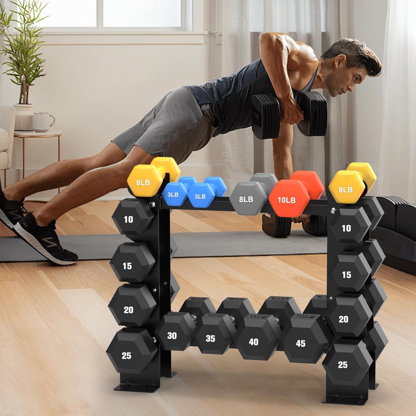 DERACY Dumbbell Rack Stand Only, 5 Tier Black Dumbbell Stand for Home Gym, Heavy Duty Steel Weight Rack Holds 8-30LB Pairs, 450LBS Capacity Free Weight Storage Organizer for Strength Training Equipment