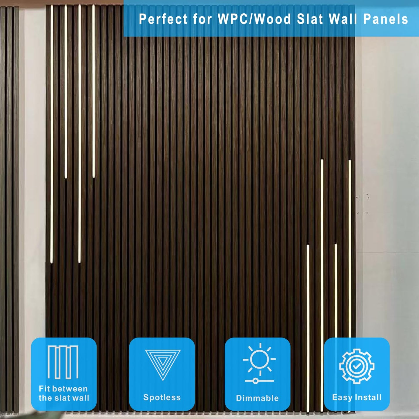 Besseto LED Wall Panel Lights Black,Wood Slat Wall Panel Strip Light,3000K Touchable Switch Dimmable LED Recessed Lighting for Living Room Bedroom Bathroom Stairs (Black-8PCS)