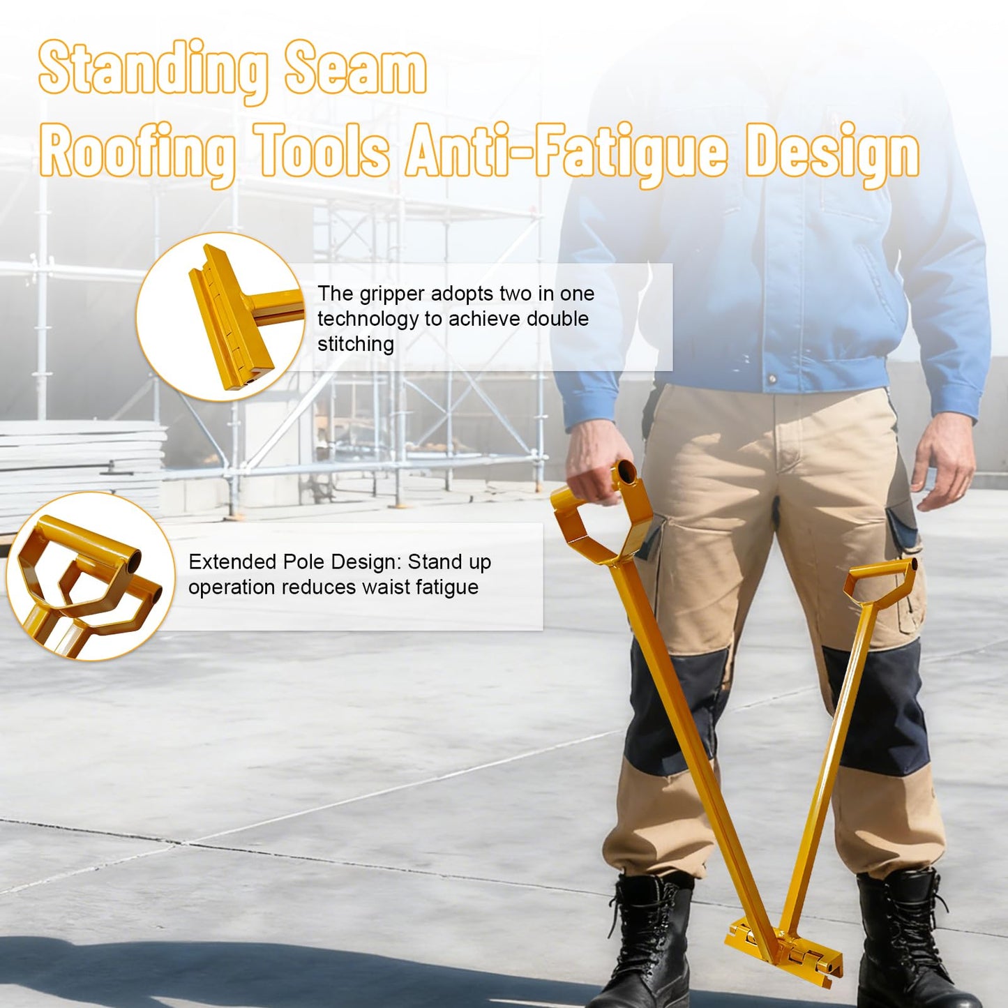 LAOJIEDAO Roof Eaves Seam Bender, Metal Roofing Drip Edge Folding Tool for Standing Seam Mechanical Lock, 90-180° Roof Edge Hemming Crimper Tool for Roofer and Sheet Metal Worker (2-in-1 Yellow)
