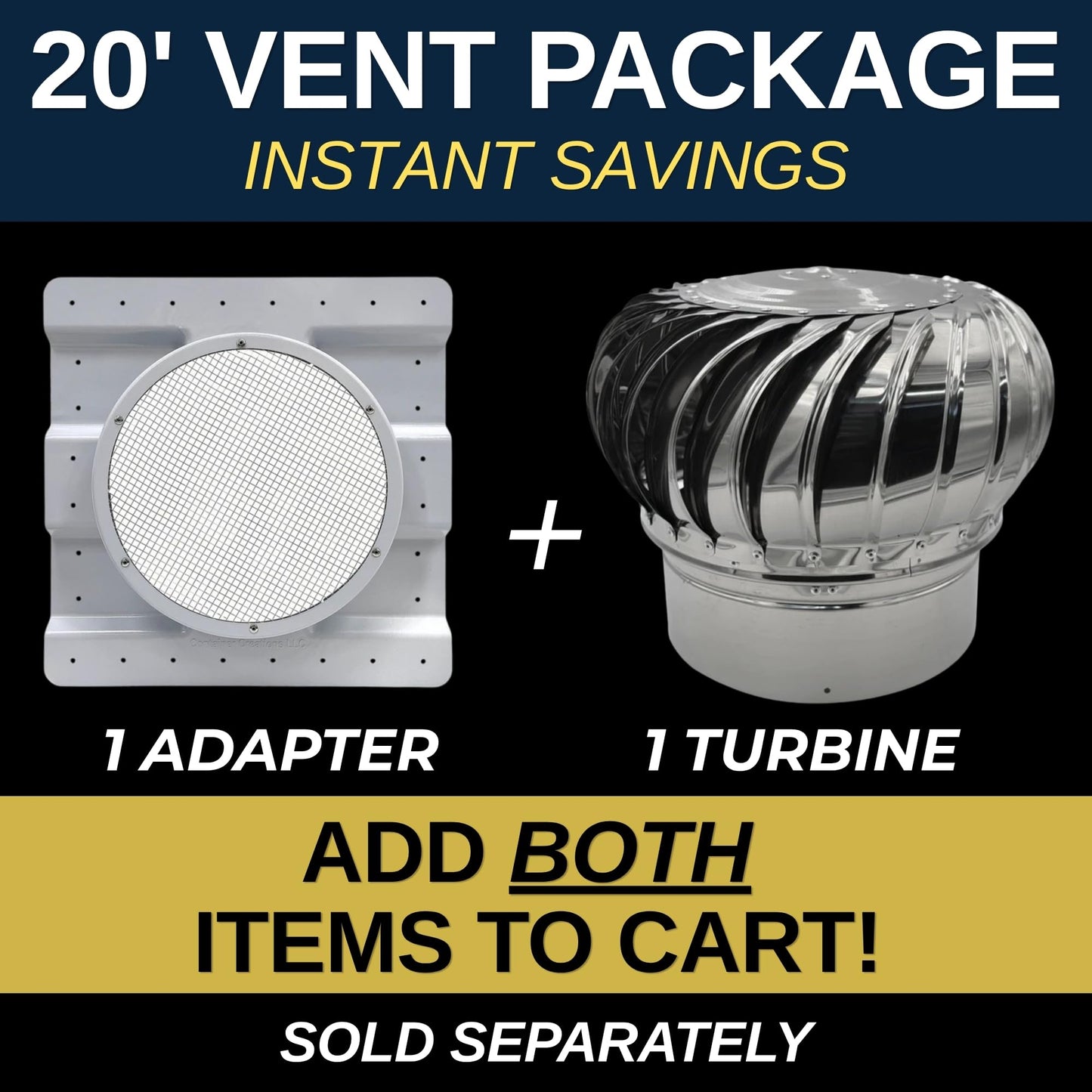AdaptAIR® Roof Vent Adapter (1-Pack) for 20' Shipping Container/Conex Setup - Fits 12-Inch Turbines - Pair with 1-Pack Turbine, Sold Separately