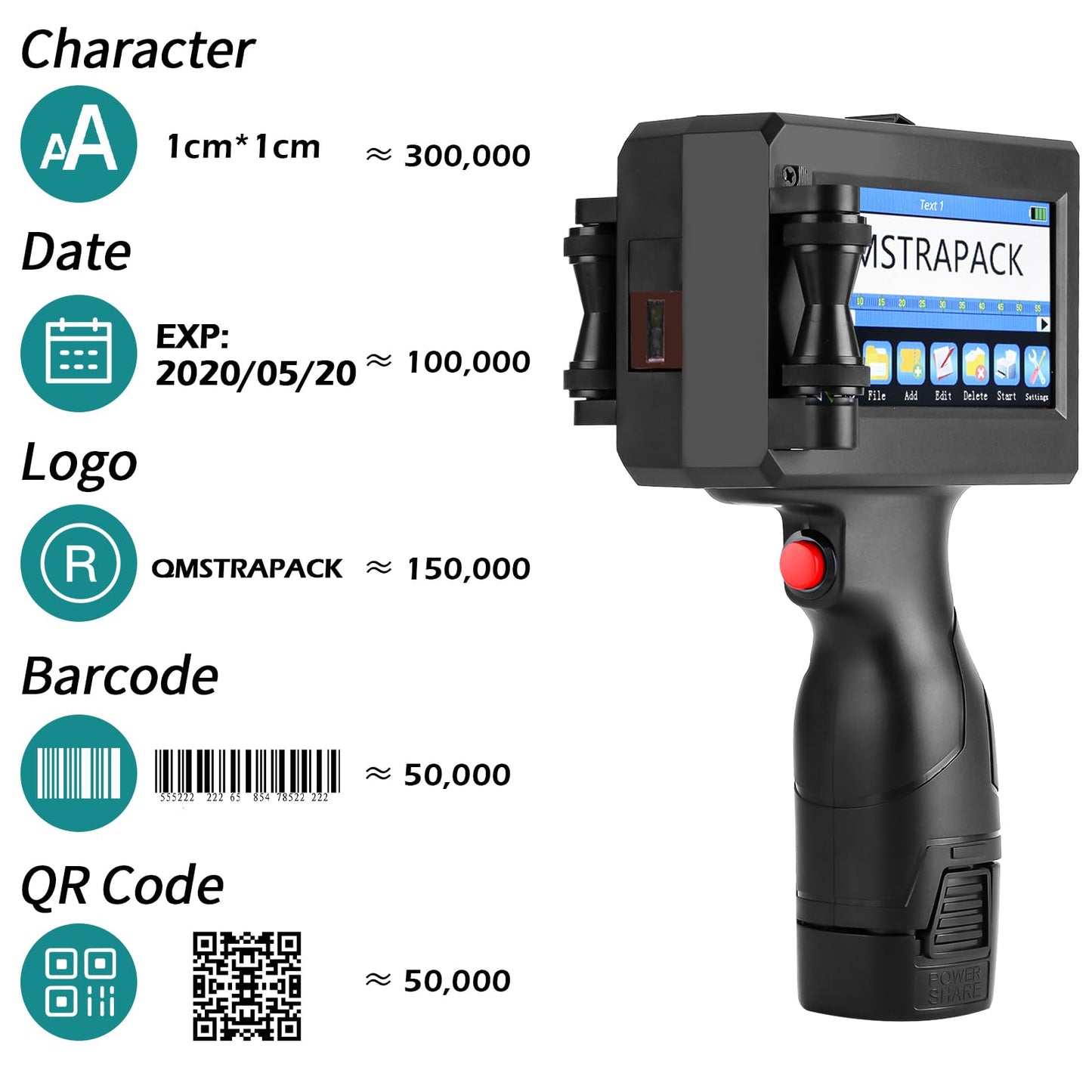 QMSTRAPACK Handheld Inkjet Printer Gun Z10 Printing Height 0.08-0.5 Inch Inkjet Coder with Original Fast-Drying Ink for Text QRCode/Barcode/Batch Number/Label/Image/Date Printer for Any Surface
