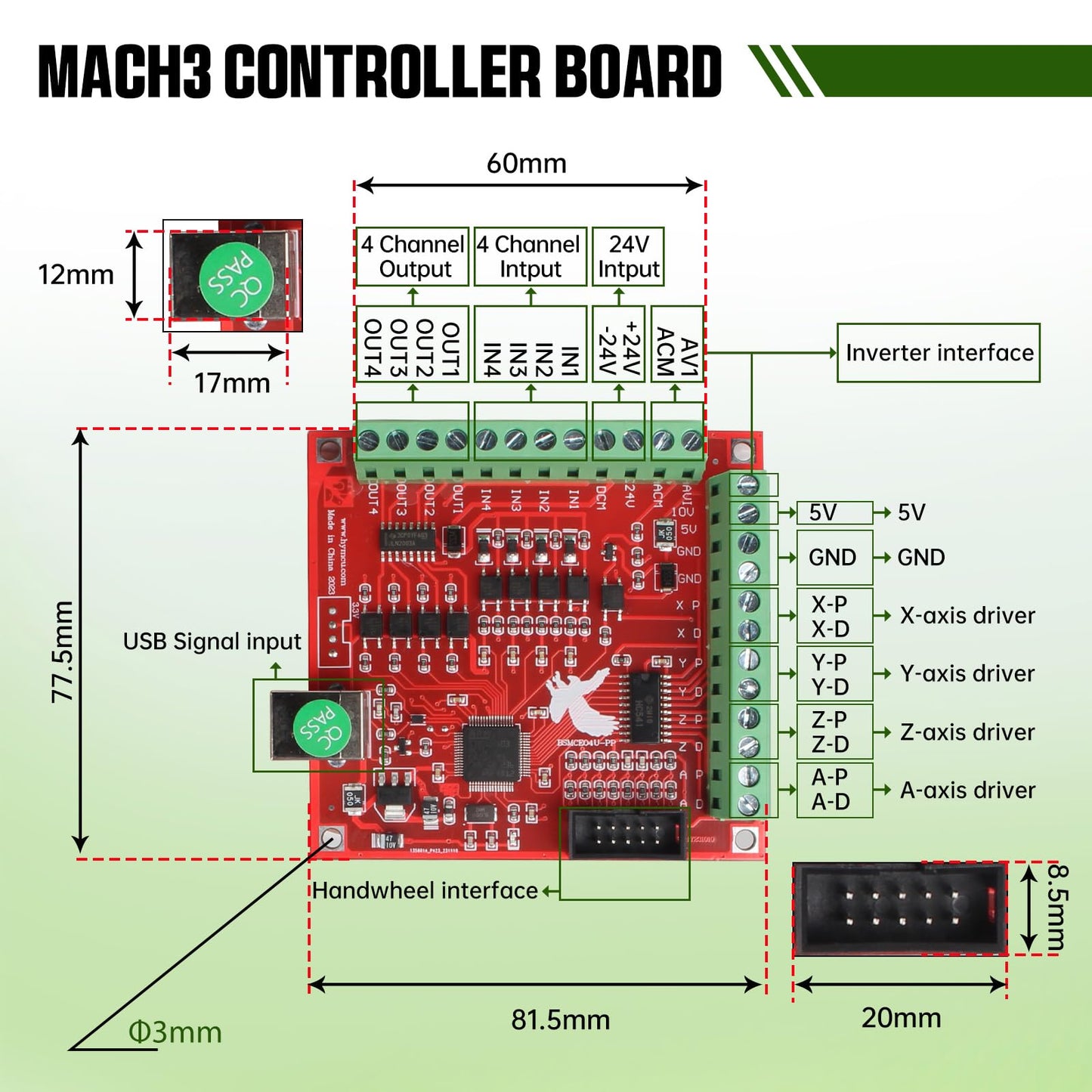RATTMMOTOR CNC Controller Kit, 3 Axis CNC Kit with Nema23 Stepper Motor 57*76mm 270Oz-in 3A 1.8Nm, TB6600 Driver 4A, USB Mach3 CNC Motion Control Card Breakout Board, 24V Power Supply for CNC Machine