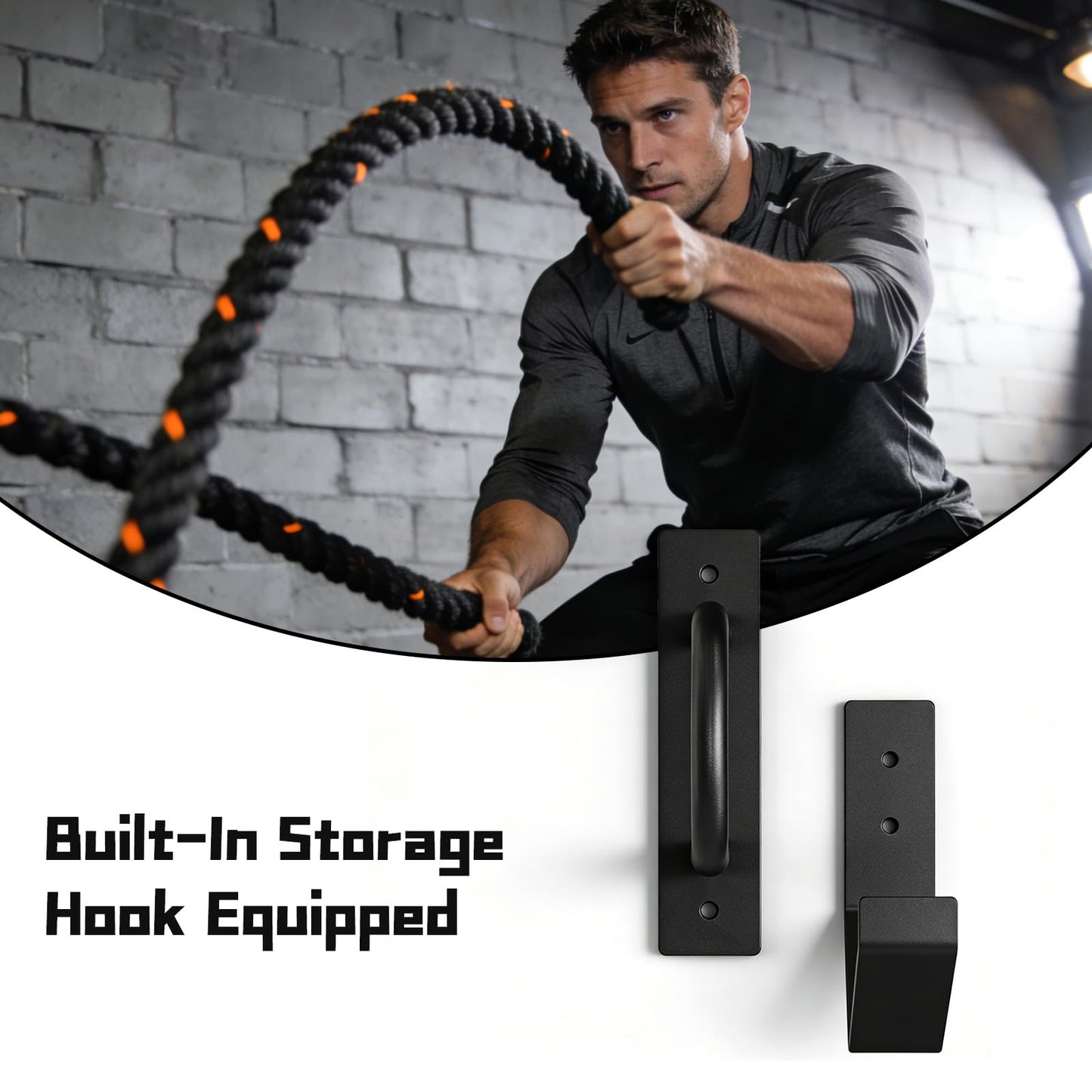 Heavy Duty Steel Battle Rope Wall Anchor Kit with Storage Hook, Fitness Rope Wall Mount for 30-50 Feet 1"-2.5" Battle Ropes