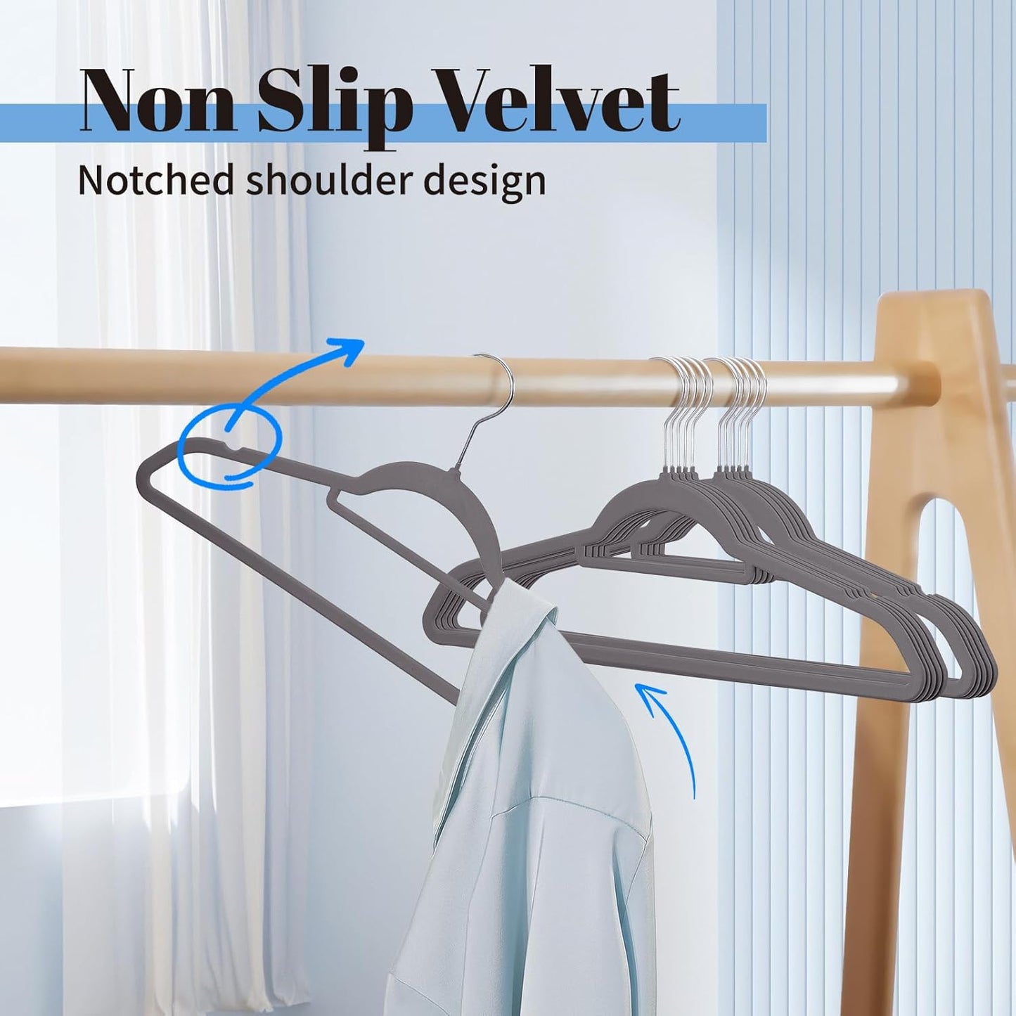 Smartor Velvet Hangers - Space-Saving Non-Slip Clothes Hangers with Tie Bar | 20-Pack in Grey