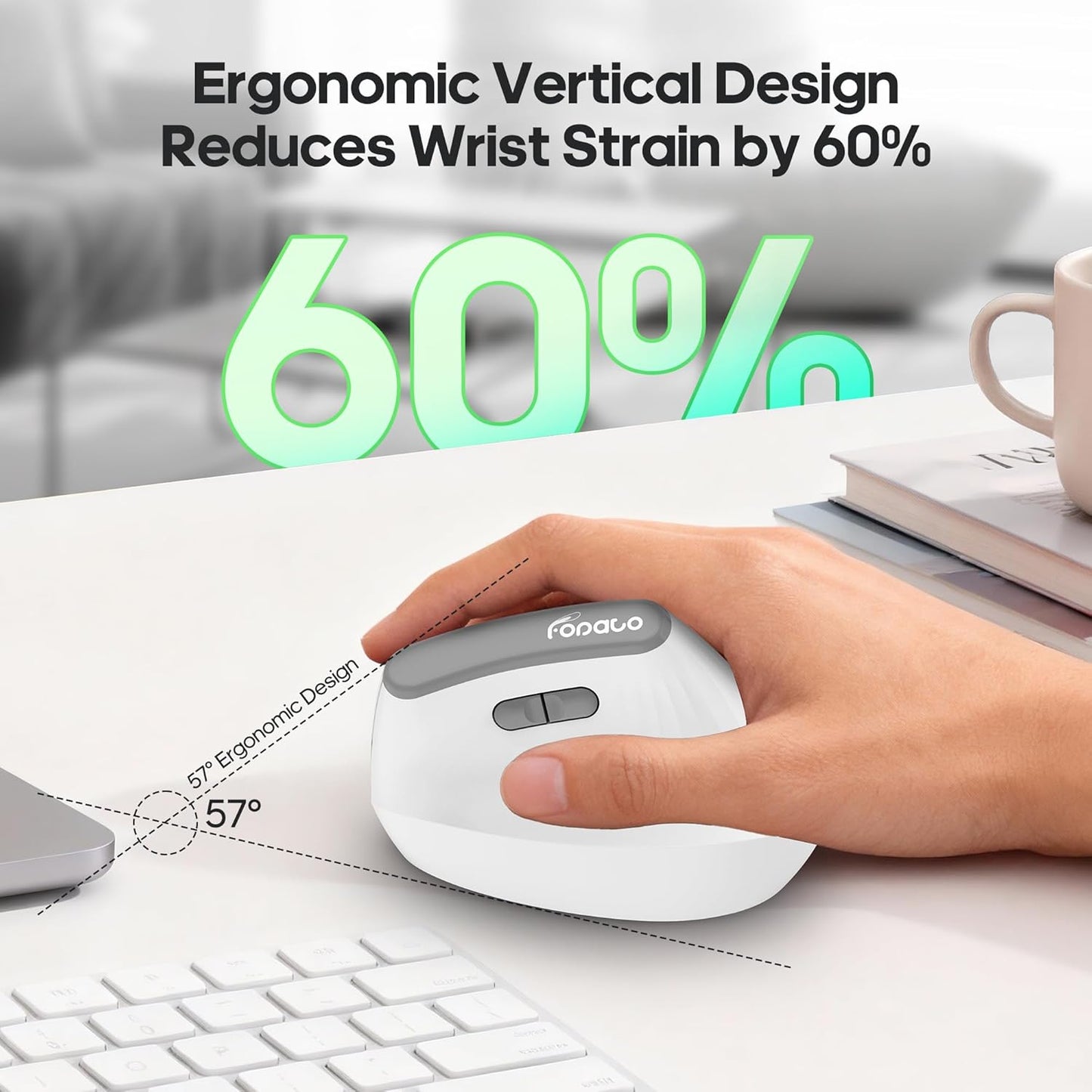 FOPATO 5.0 2.4G Click,60% Pressure,3 Ergonomic Vertical Mouse,Wireless Bluetooth and Mouse,Silent Reduced Wrist