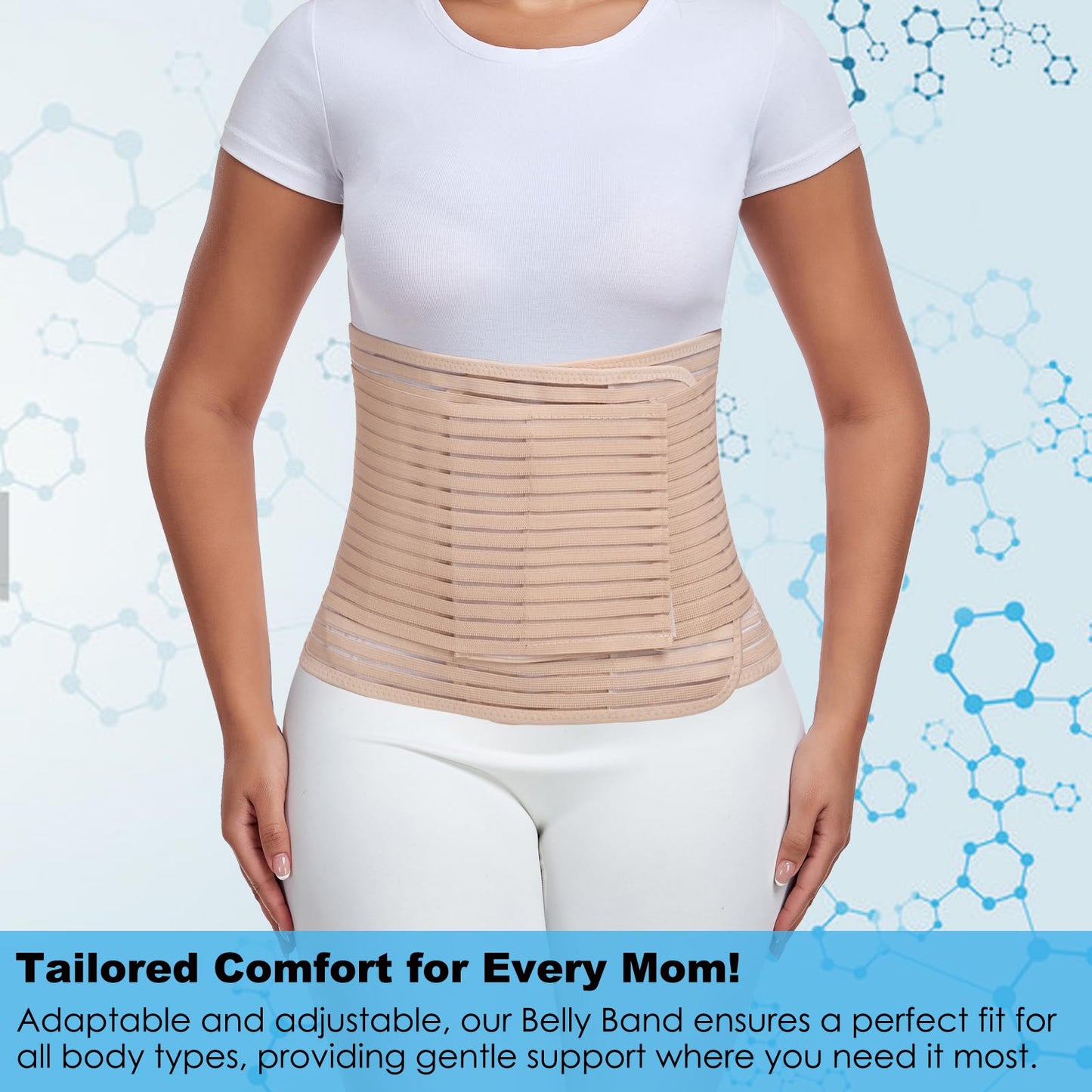 Postpartum & Post Surgery Abdominal Binder. Postpartum Belly Band Support Recovery after C-Section, Natural Birth, Hysterectomy, Hernia Belt (Beige,L)