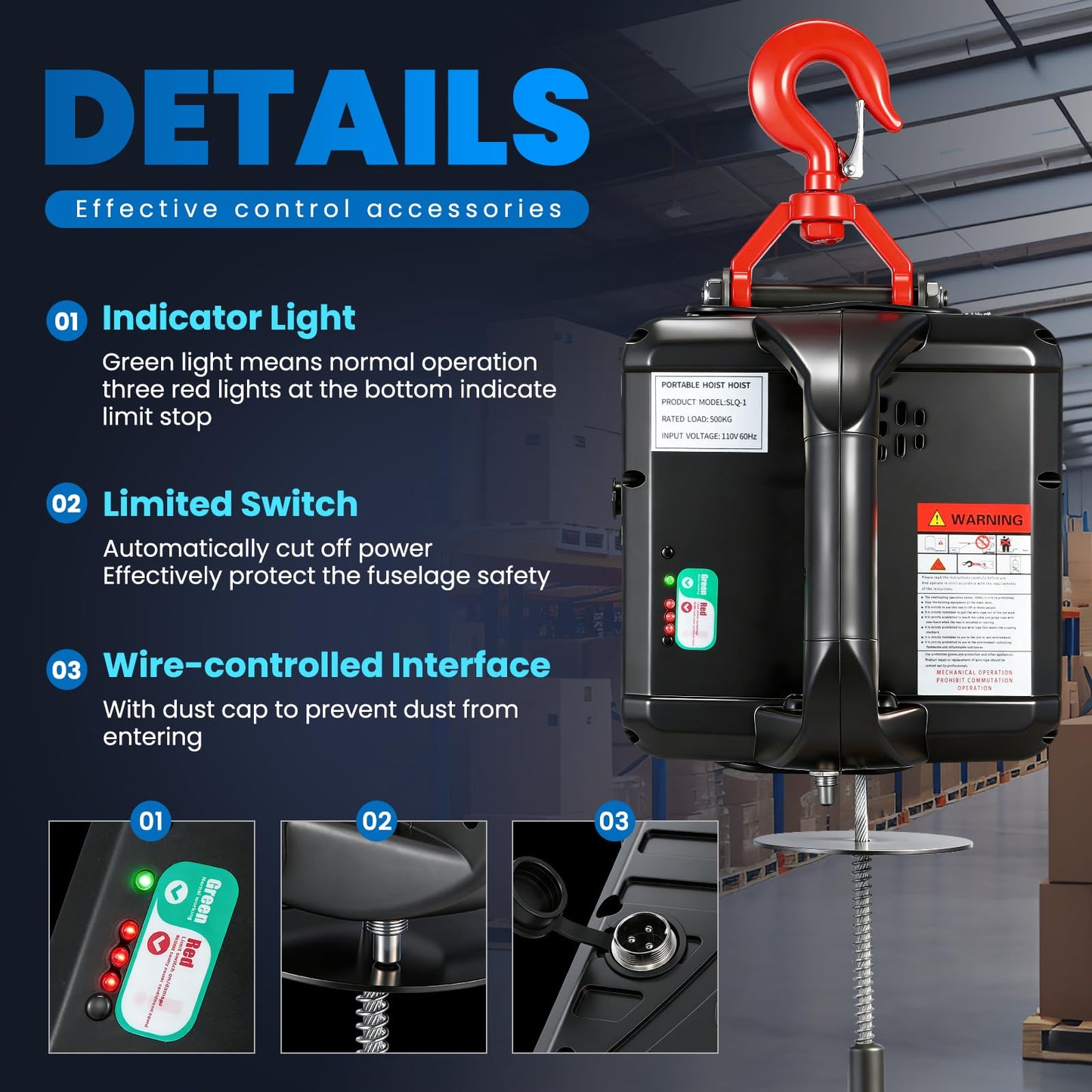 NEWTRY 3 in 1 Electric Hoist Winch 1,100lb Wireless Remote Control, Cable Remote Control, 110/120 Volt Portable Power Electric Hoist, Vertically & Horizontally, Lift 16ft/min