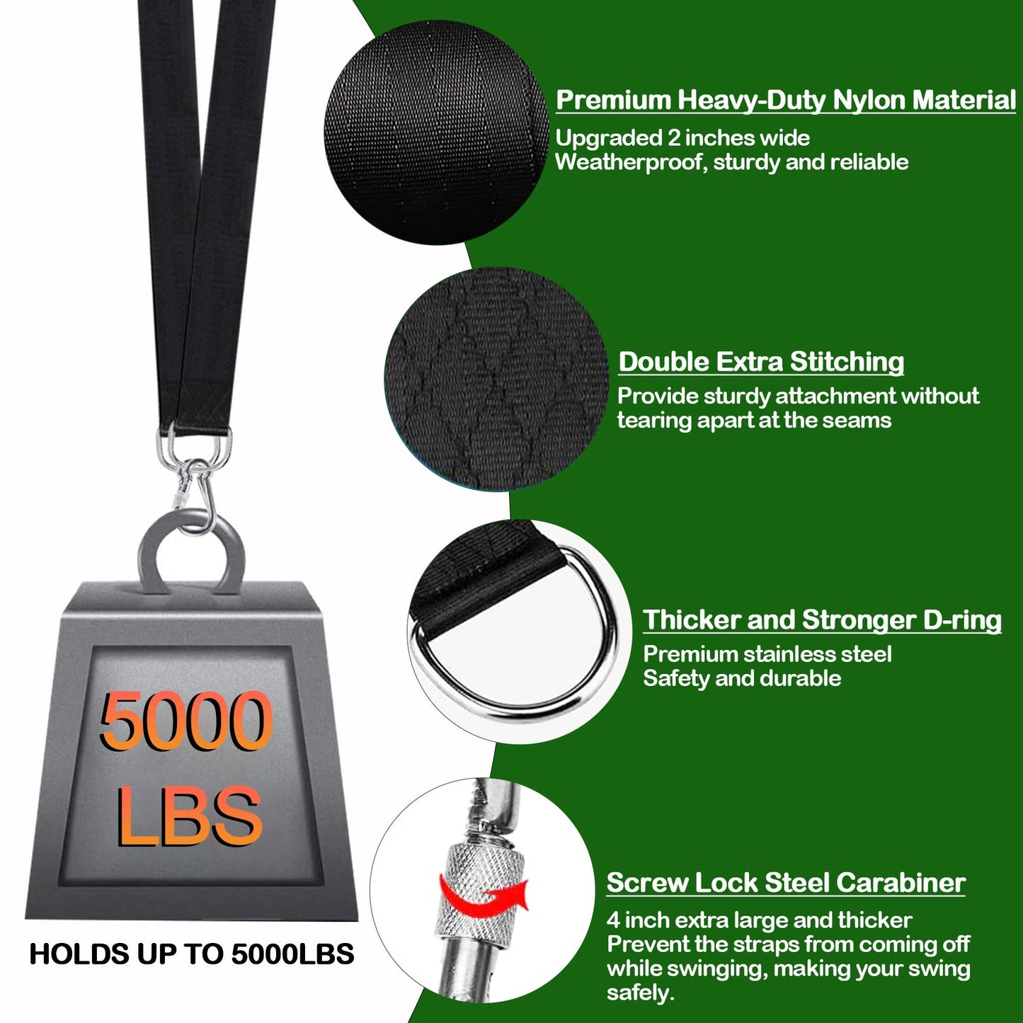 Werfeito Tree Swing Straps Hanging Kit (Set of 2), 3FT/8FT/10FT/20FT/30FT Tree Swing Straps Holds 5000 lbs with Tree Protector, Heavy Duty Carabiner and Swivel Perfect for Swings & Hammocks(20 FT)