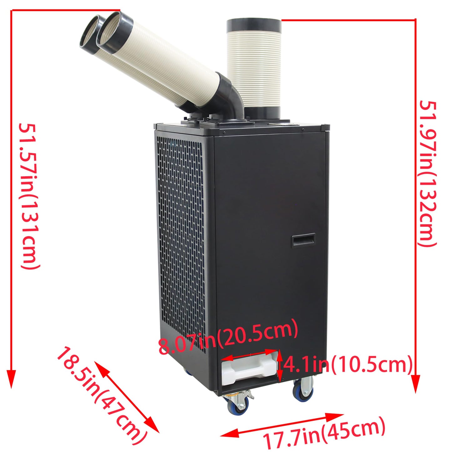 HQHAOTWU Industrial Air Conditioner Outdoor Indoor Spot Mobile Air Cooler 550m³/h Commercial Aircon with Two Outlet Tubes 110V