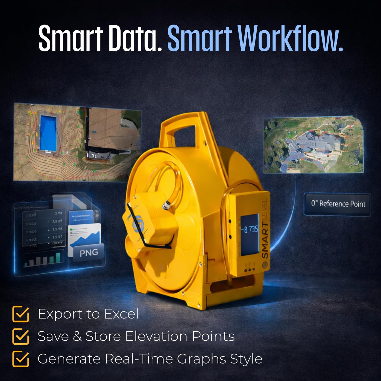 Smart Level Precision Construction Altimeter with Bluetooth App (iOS & Android), 1/16 inch Accuracy – Includes Carrying Case & Monopod – Data Export & Backlit Display