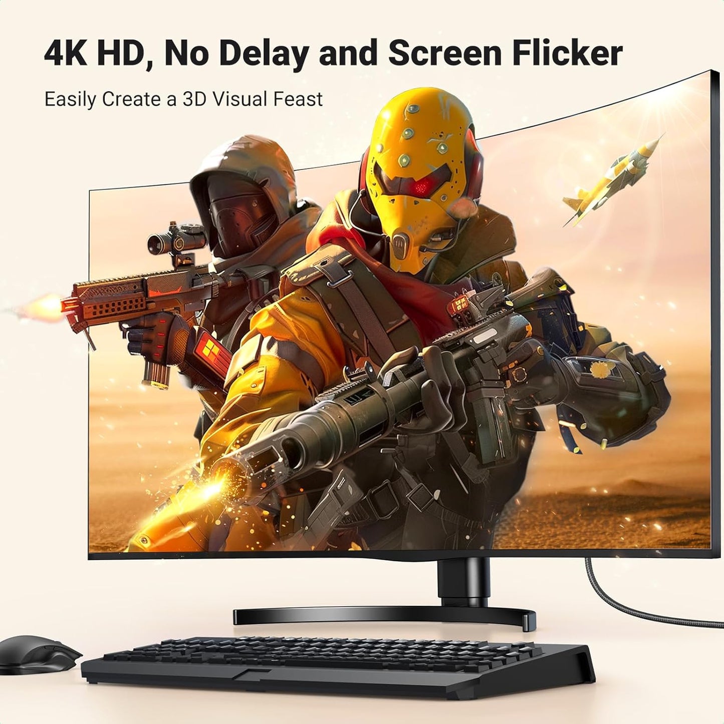 4K 1080P@120Hz, 1.2 1.4 6.6FT UGREEN DisplayPort to HDMI Cable Active DP to HDMI Cord Alu Braided, Unidirectional Cable
