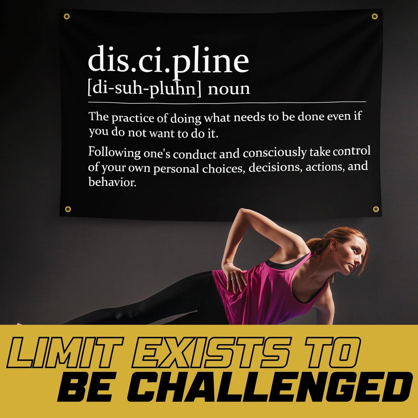 Gold Trident Flags Discipline Motivational Gym Banner – Discipline Poster for Gym, Dorm, Room, Home Workout Space – Cool Fitness Wall Decor – Durable Polyester, Double Stitched Flag – 3x5 Feet