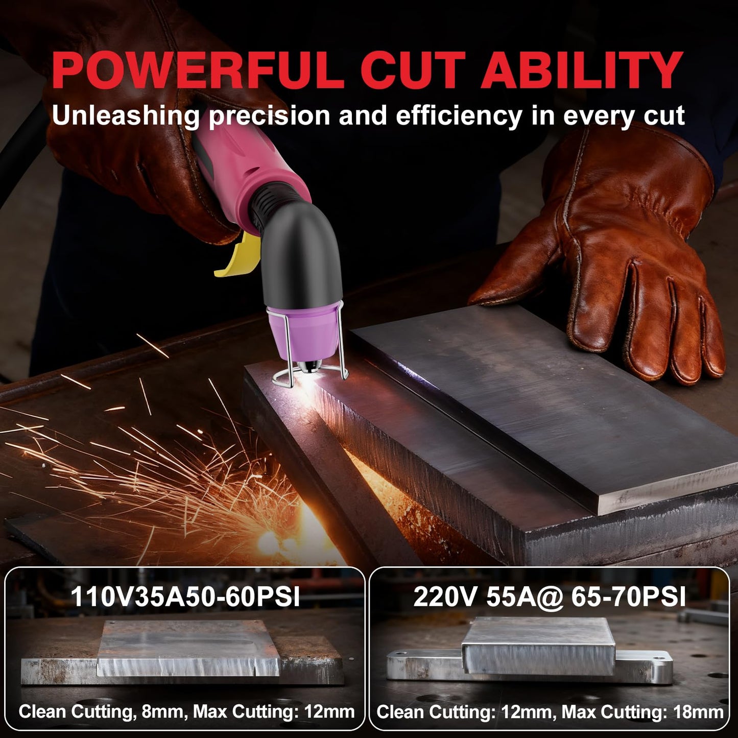 Futelo Plasma Cutter 55A, Non-Touch Pilot Arc Plasma Cutter Machine, 110V/220V Dual Voltage, Large LED Display, IGBT Inverter, 1/2” Clean Cut, Portable Plasma Cutting Equipment