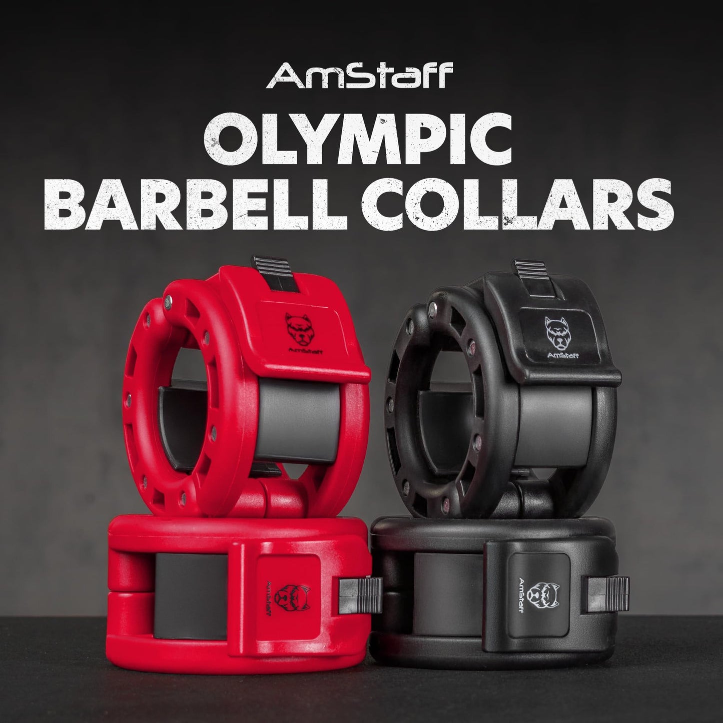 AmStaff Fitness Barbell Collars Clamps – Quick Release 2 inch Locking Olympic Bar Collars for Weightlifting, Powerlifting, and Strength Training (Pair, Red)