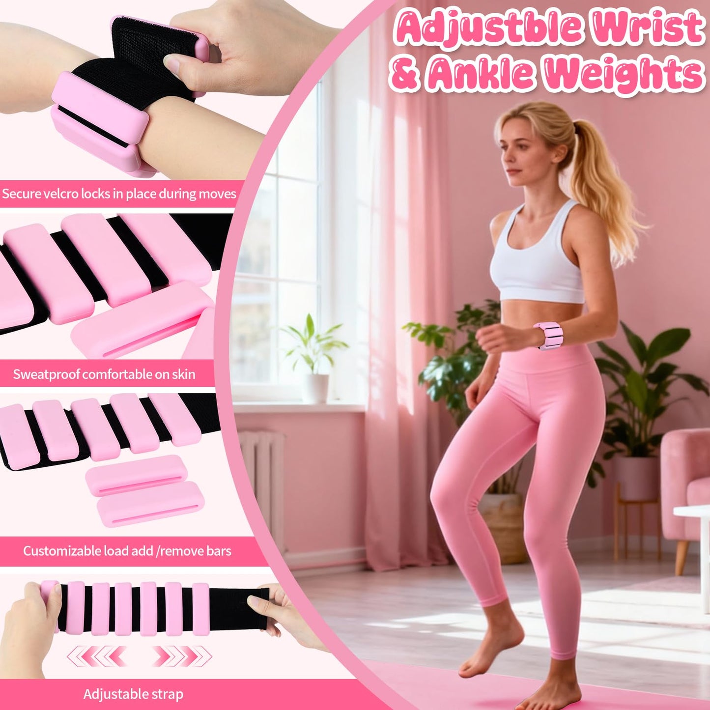 Pilates Equipment Kit for Home Workouts - 18pcs Set- 14'' Pilates Ring and Ball Set for Women, Pilates/Yoga Accessories Kit with Wrist Weights, Resistance Bands, Core Sliders, Yoga Strap (pink)