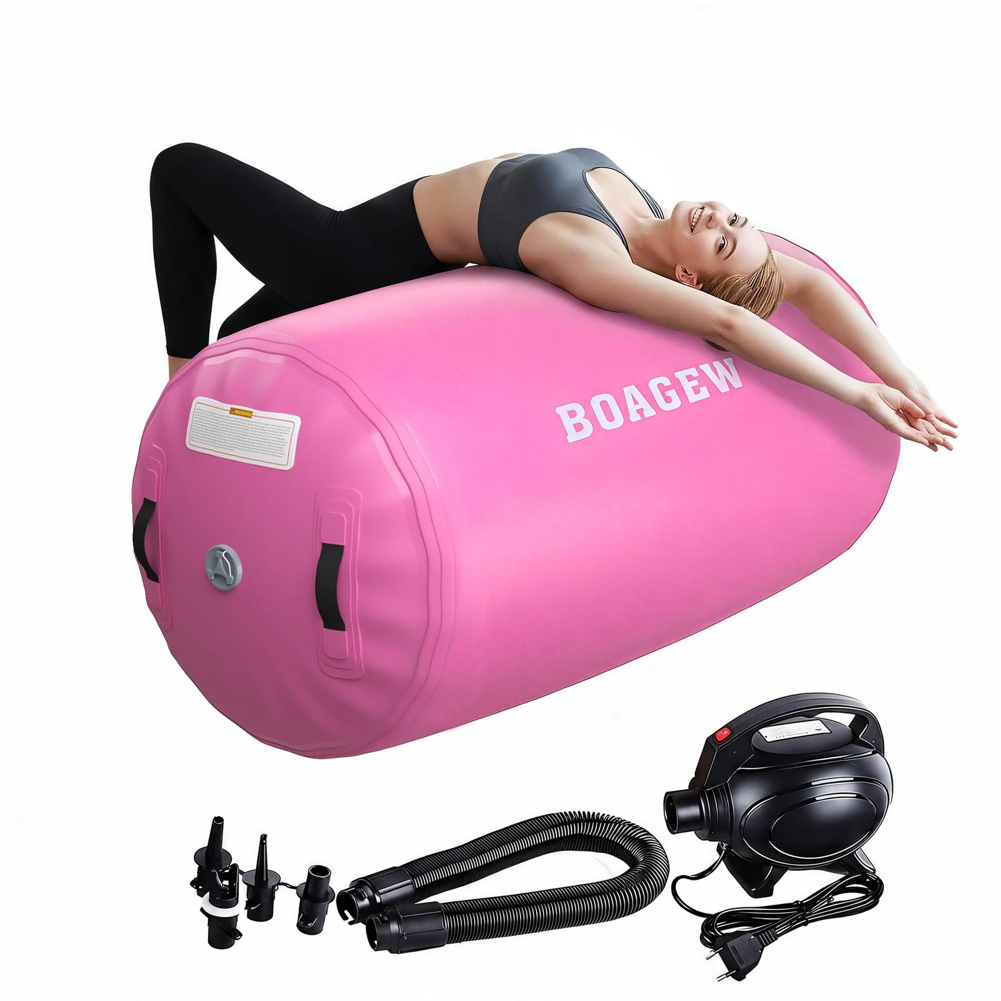 BOAGEW Gymnastics Mat,Air Roller Gymnastics Barrel,Gymnastics Tumble Track Air Track Tumbling Mat for Home Training/ Cheerleading/Gym/Training/Yoga/Beach/Water/Park Outdoor Use with Electric Air Pump ﻿