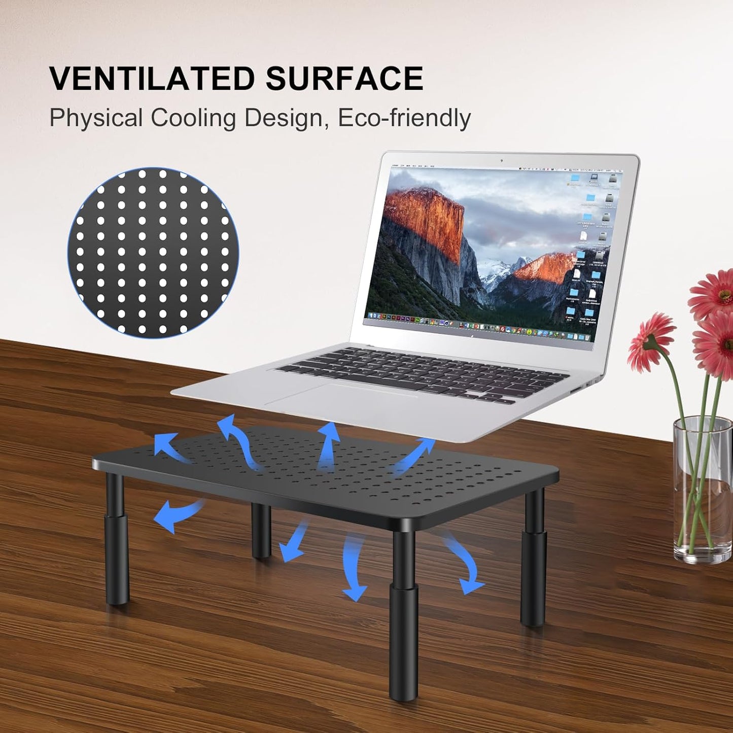 3 PS4, 20KG Bracwiser Monitor Stand Riser, Metal Computer Stand, Height Adjustable Screen Riser with Mesh Platform