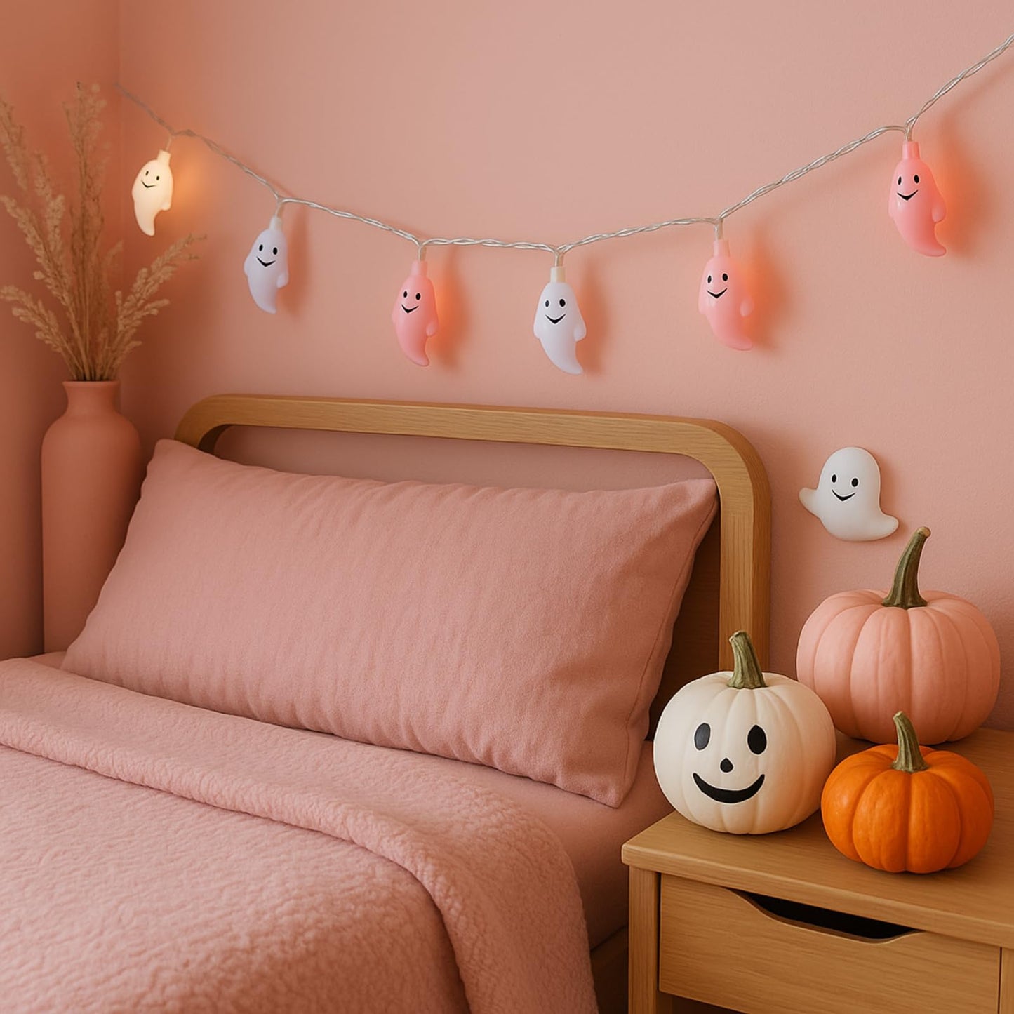Glooglitter Pink Halloween Ghost Lights String, 6.5 ft, 2 Pcs, Plastic, Cute Indoor/Outdoor Decorations, Model JEI-Glooglitter-1997