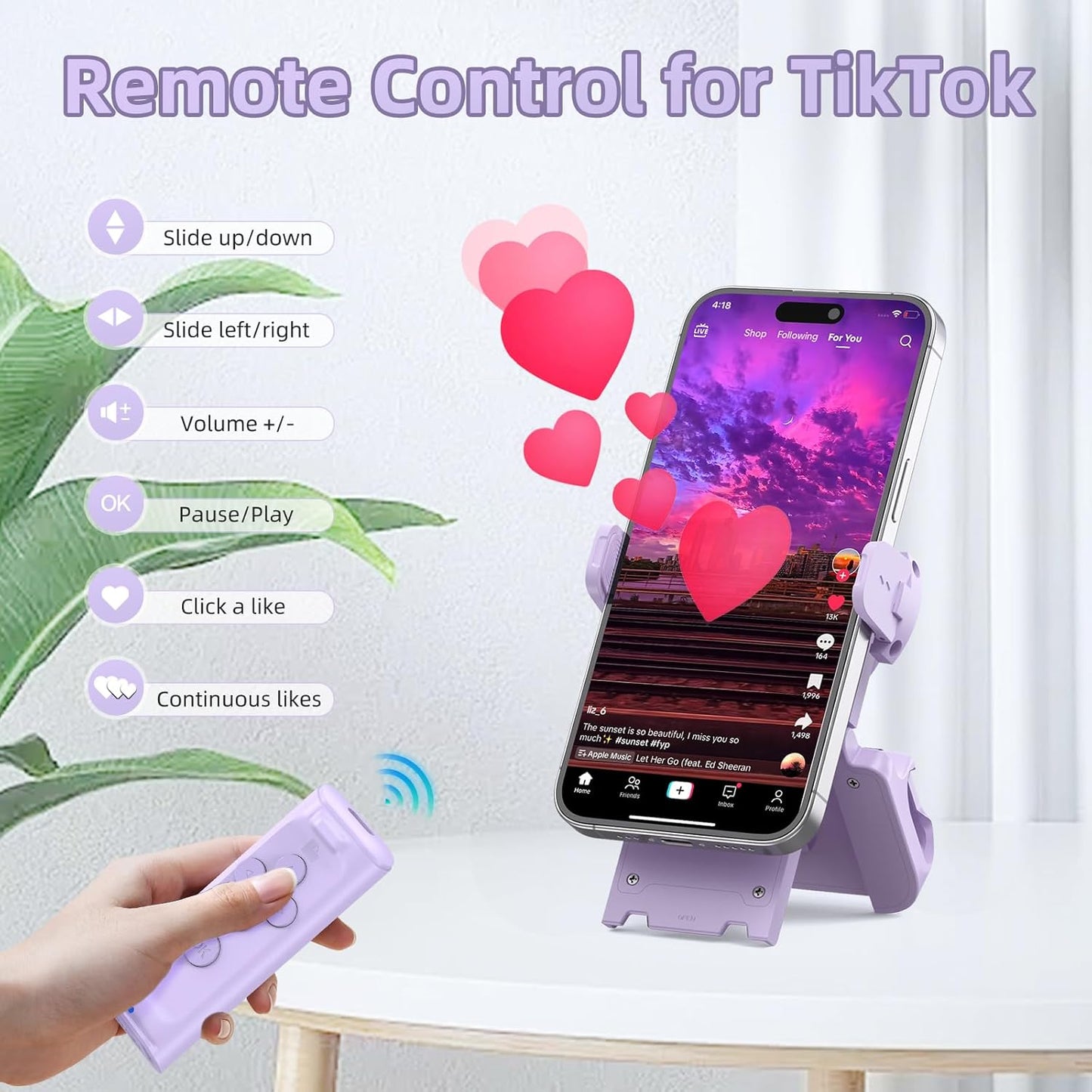 MILOUZ Remote Control Scrolling for Tiktok with Phone Stand,Page Turner for Kindle App E-Book,Bluetooth Camera Shutter