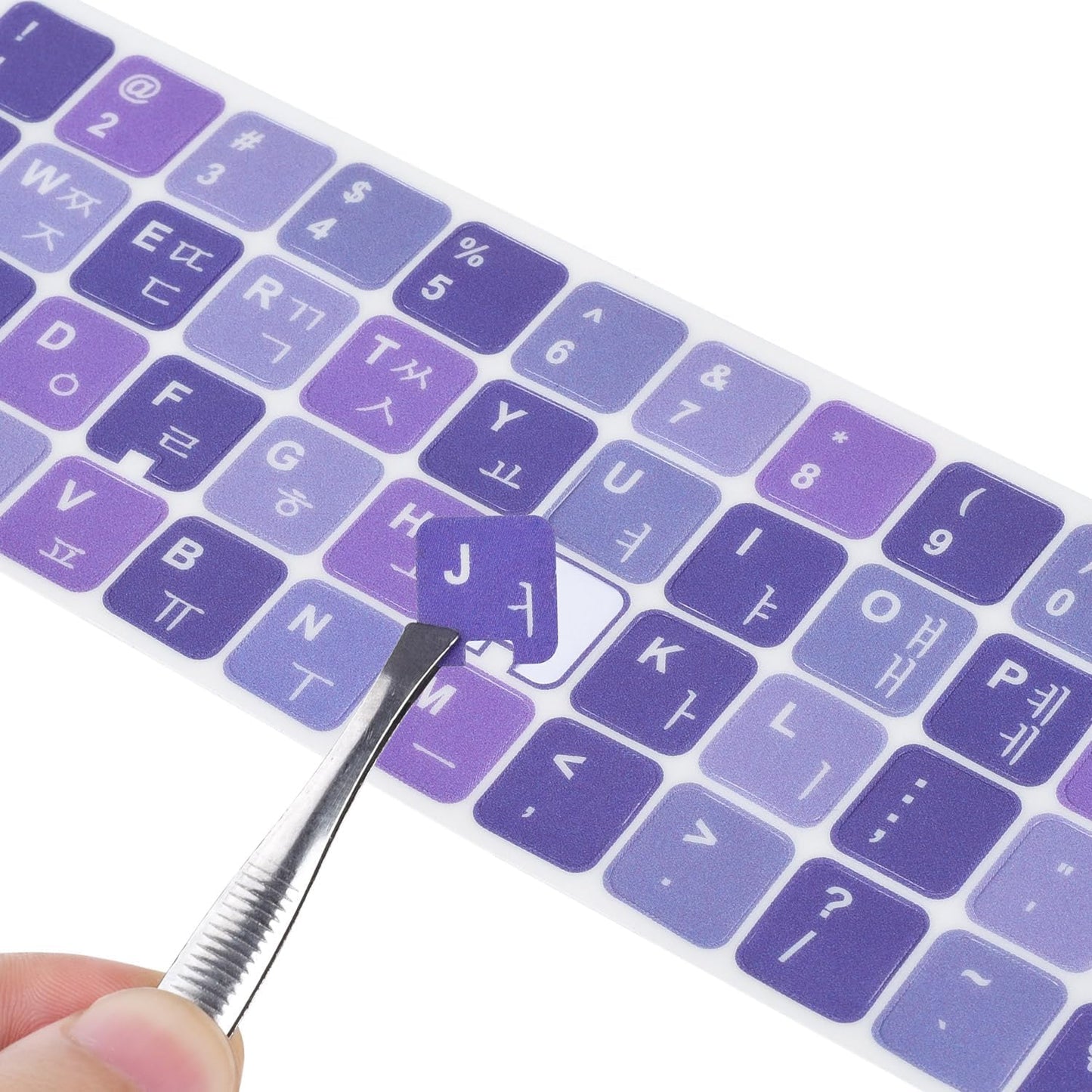 2Pack Korean Keyboard Stickers, Korean-English Keyboard Sticker on Purple Background with White Lettering, Korean