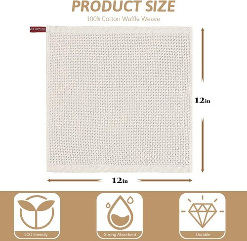 Niallant Cotton Kitchen Towels - Soft & Absorbent Dish Rags | 12 Pack, 12x12 Inch Size