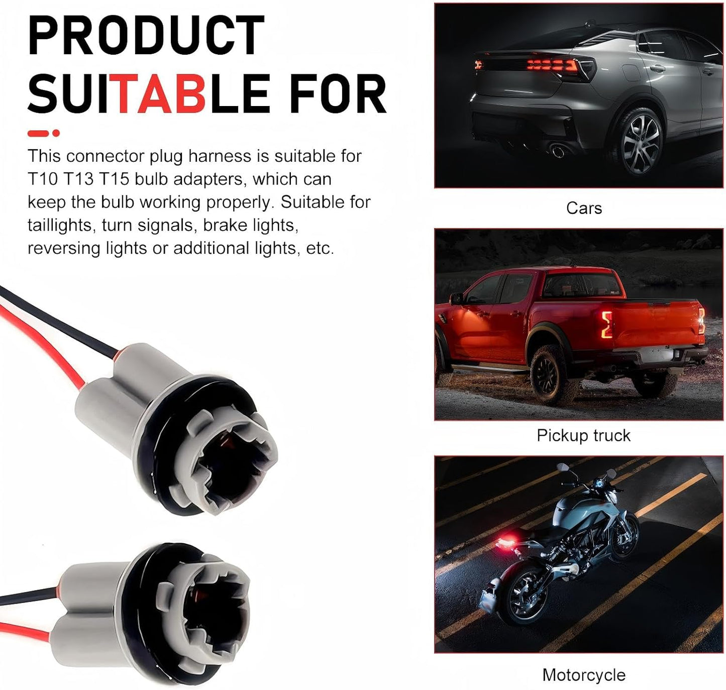 Foelony 2 T10 T13 T15 PCS Car Wiring Harness Pigtail Socket, Car LED Turn Signal Lights Harness Plugs Connector