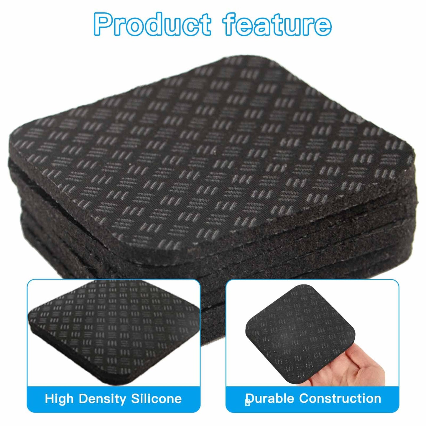 6PCS Non-Slip Treadmill Mat Pads, 4x4 Inch High Density Silicone Exercise Equipment Mat - Double-Sided Anti Vibration Pad for Treadmill, Walking Pad, Exercise Bike, Floor Protection (Square, 6 PCS)