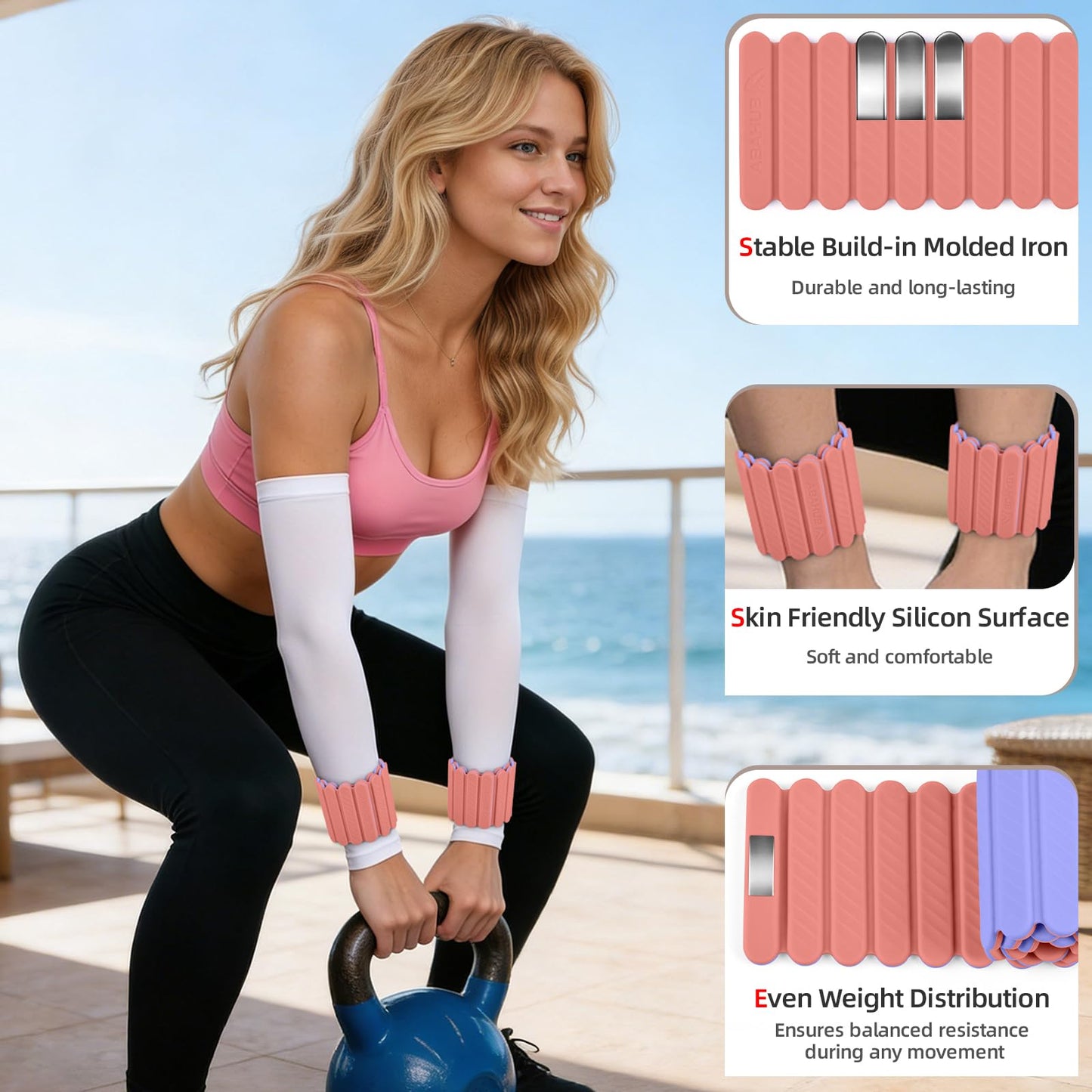 Abahub Wearable Wrist & Ankle Weights Set of 2, Stackable Magnetic Weighted Bracelet for Women, Waterproof Silicone Arm Leg Weights for Home Gym Workout, Yoga & Pilates - Purple and Pink, 2.2LB