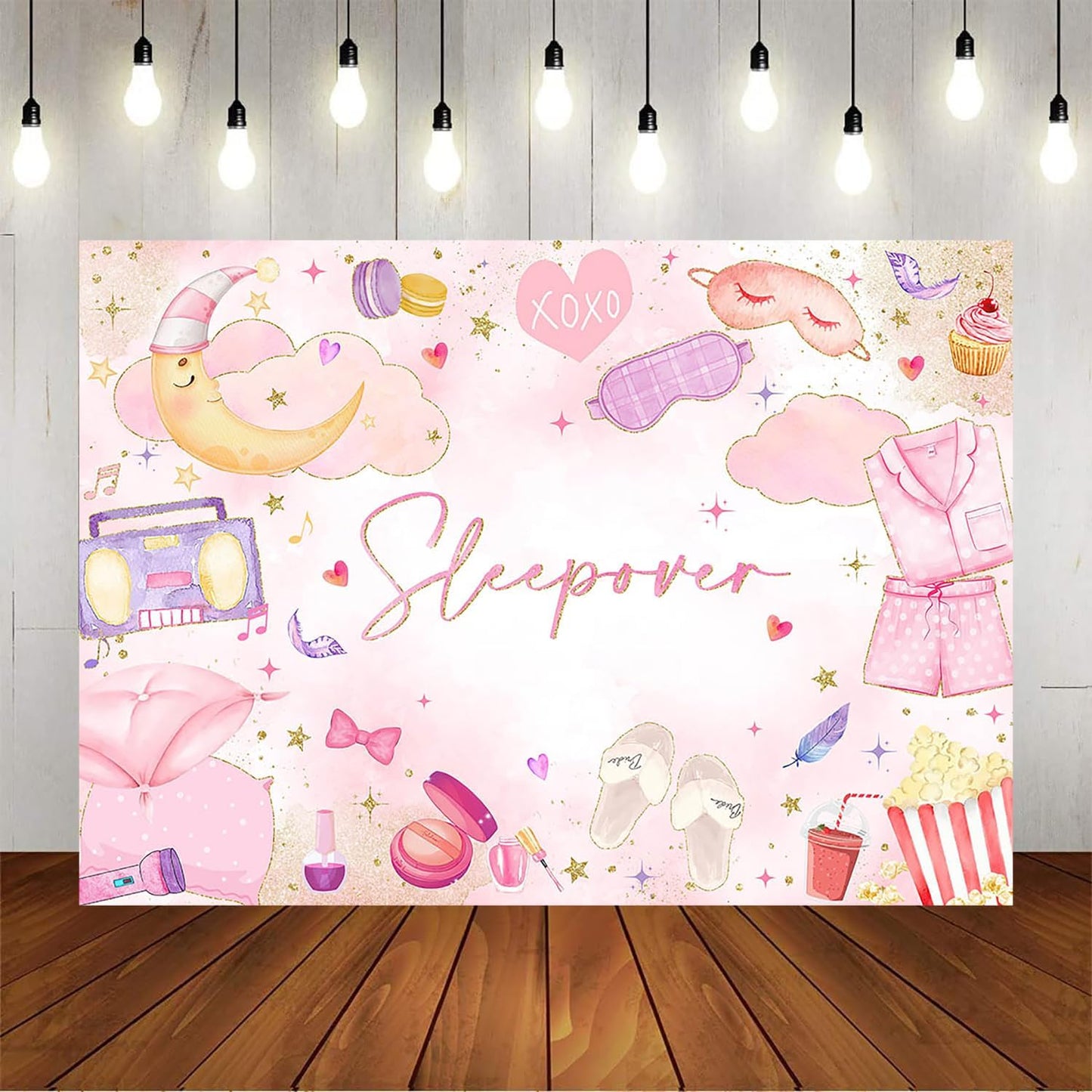 Mocsicka Sleepover Party Backdrop Slumber Party Supplies for Girls Pink Pajamas Girls Night Decorations Sleepover Spa